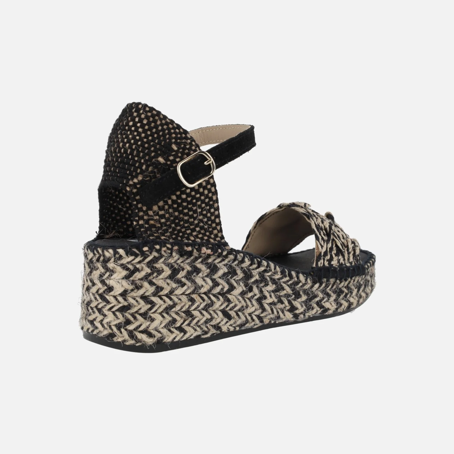 Alpargatas de rafia en combinado beige y negro con pulsera al tobillo - Image 4