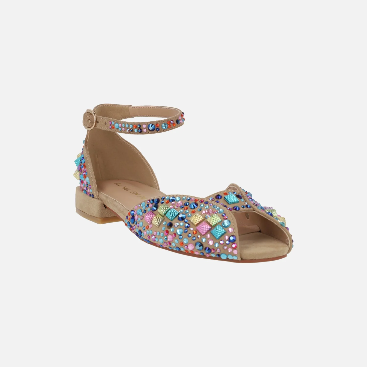 Bailarinas beige con tachas y pedrería multicolor - Image 2