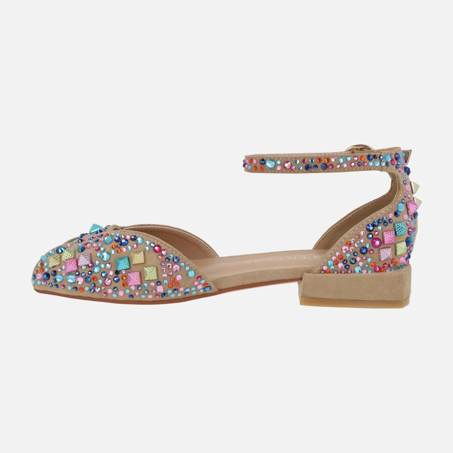 Bailarinas beige con tachas y pedrería multicolor - Image 3