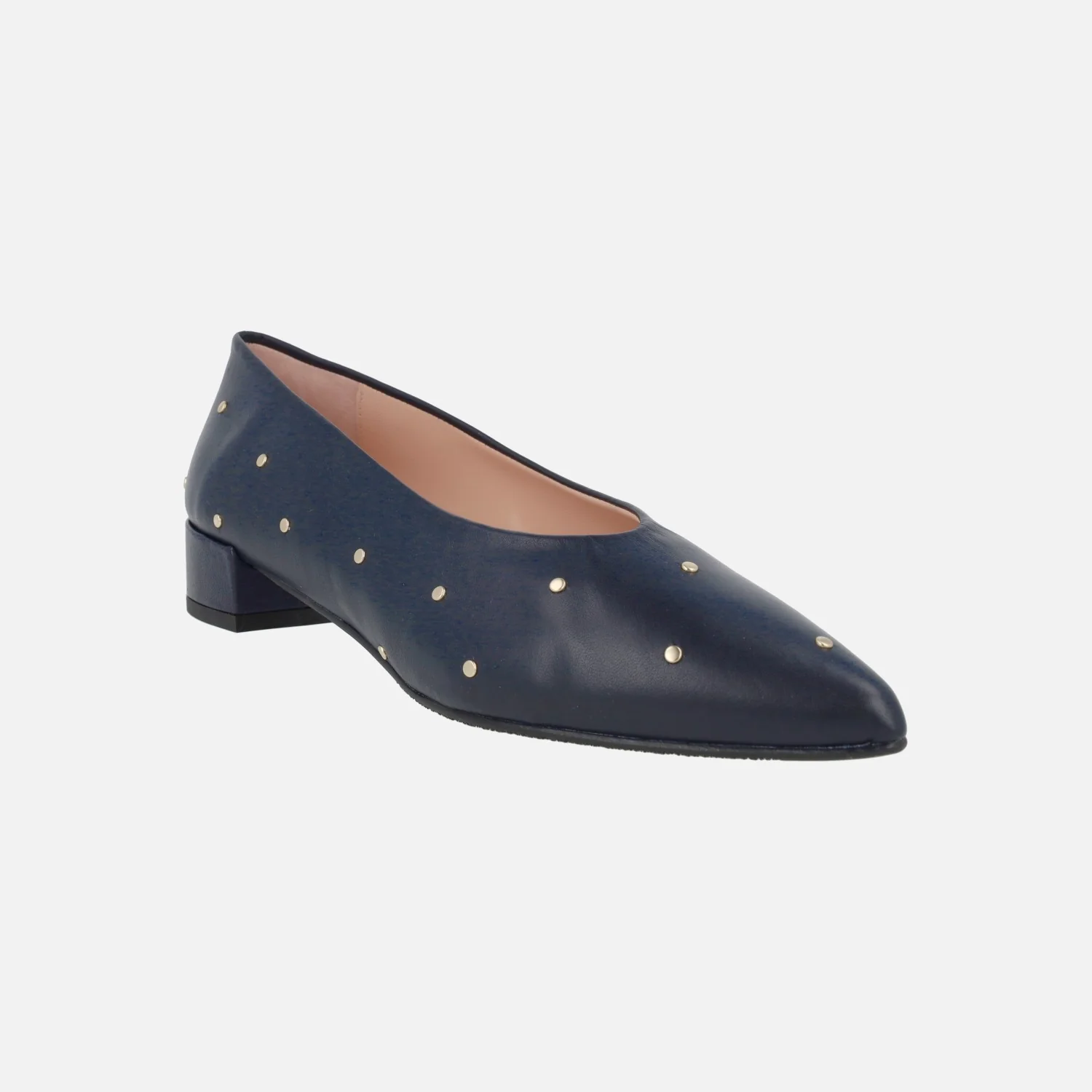 Bailarinas de piel en azul marino con tachas doradas - Image 2