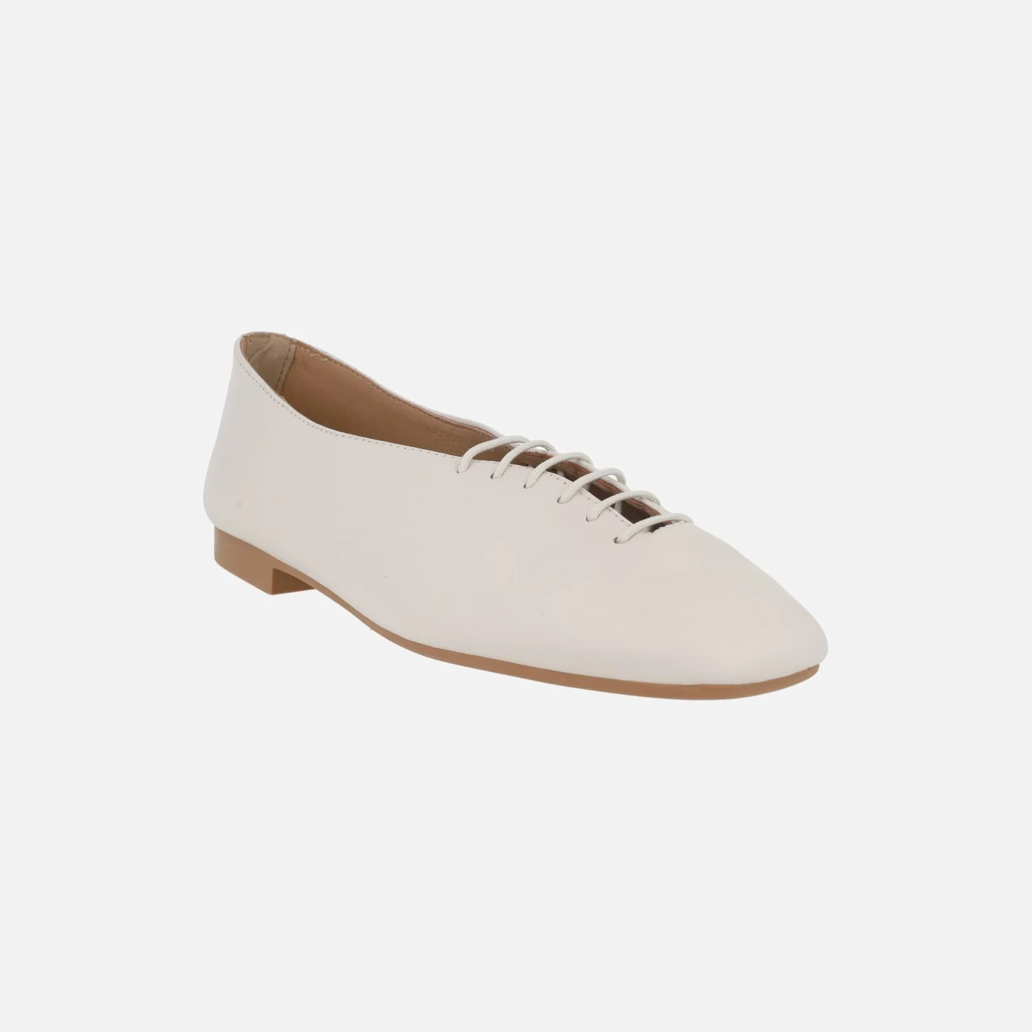 Bailarinas de piel en color blanco roto con cordones - Image 2