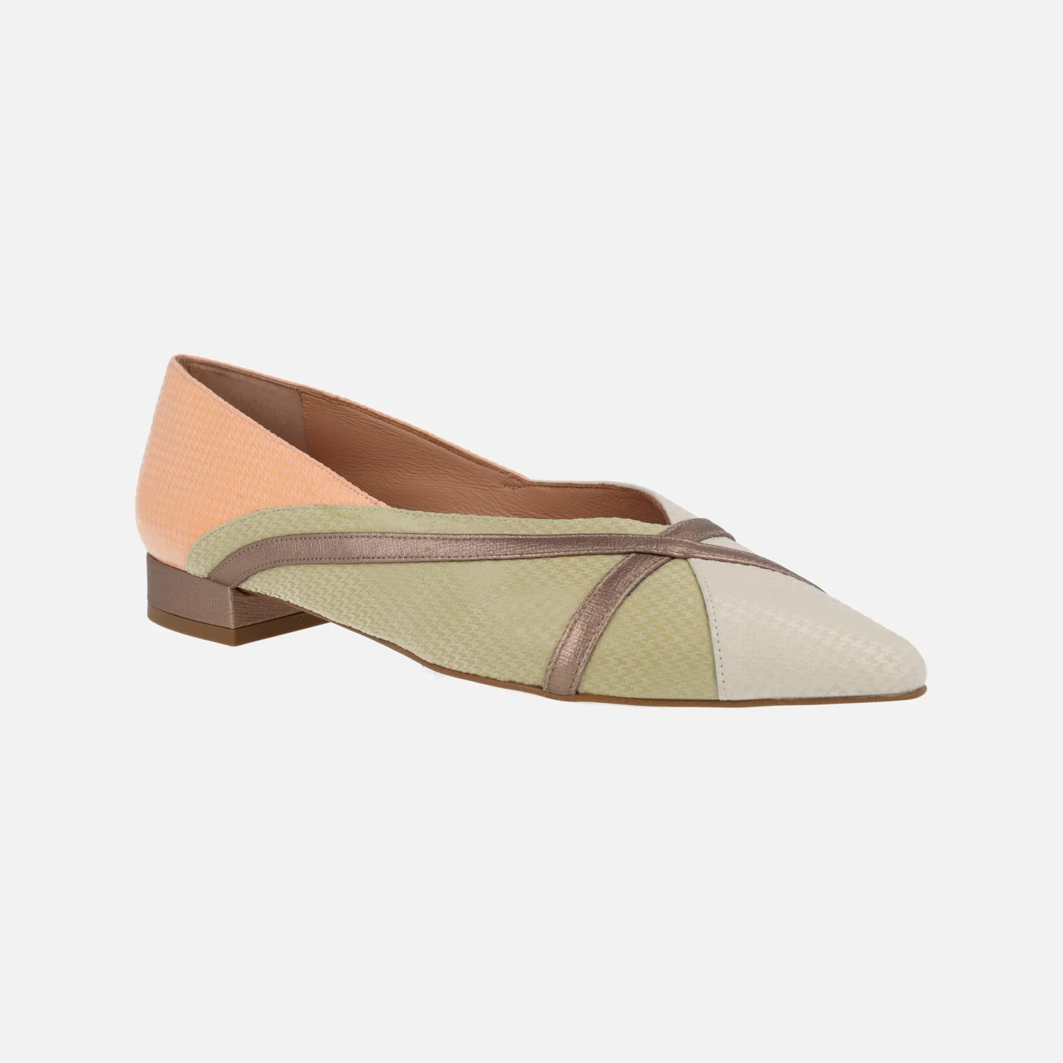 Bailarinas de piel en combinado naranja verde y beige - Image 2