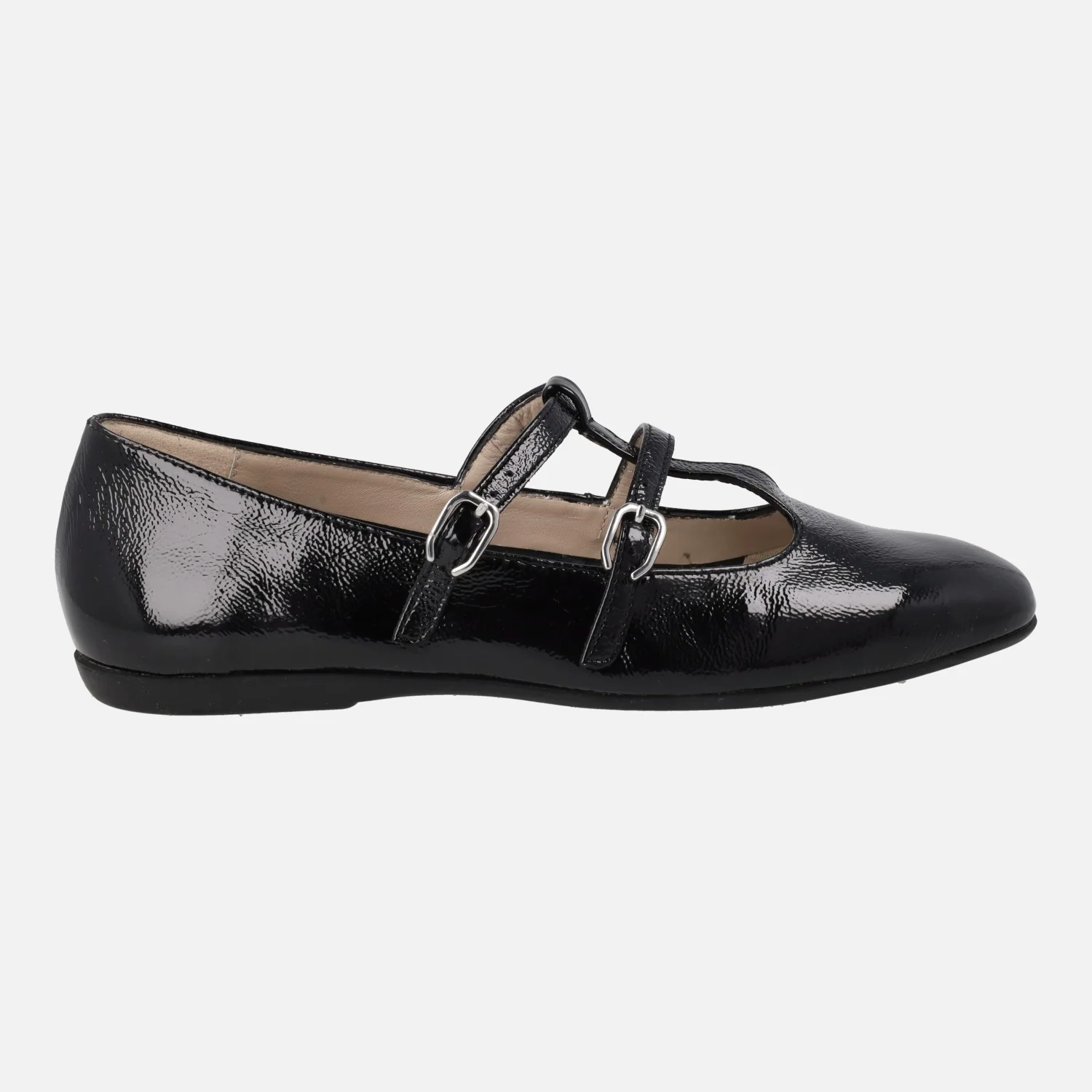 Bailarinas negras de charol A-86131 con dos tiras con hebillas