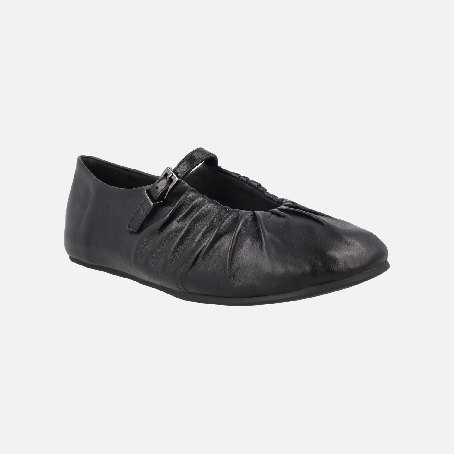 Bailarinas negras de piel con frunces estilo mercedes - Image 2