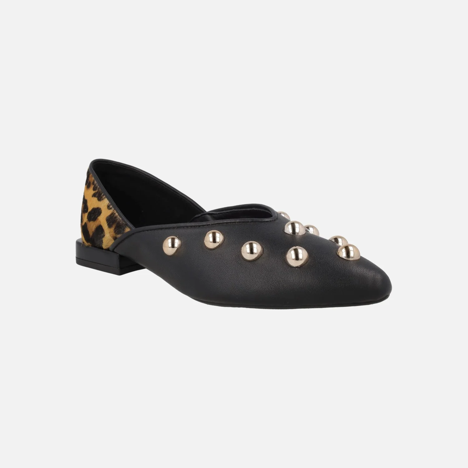 Bailarinas negras de piel con tachas y animal print Braham - Image 4