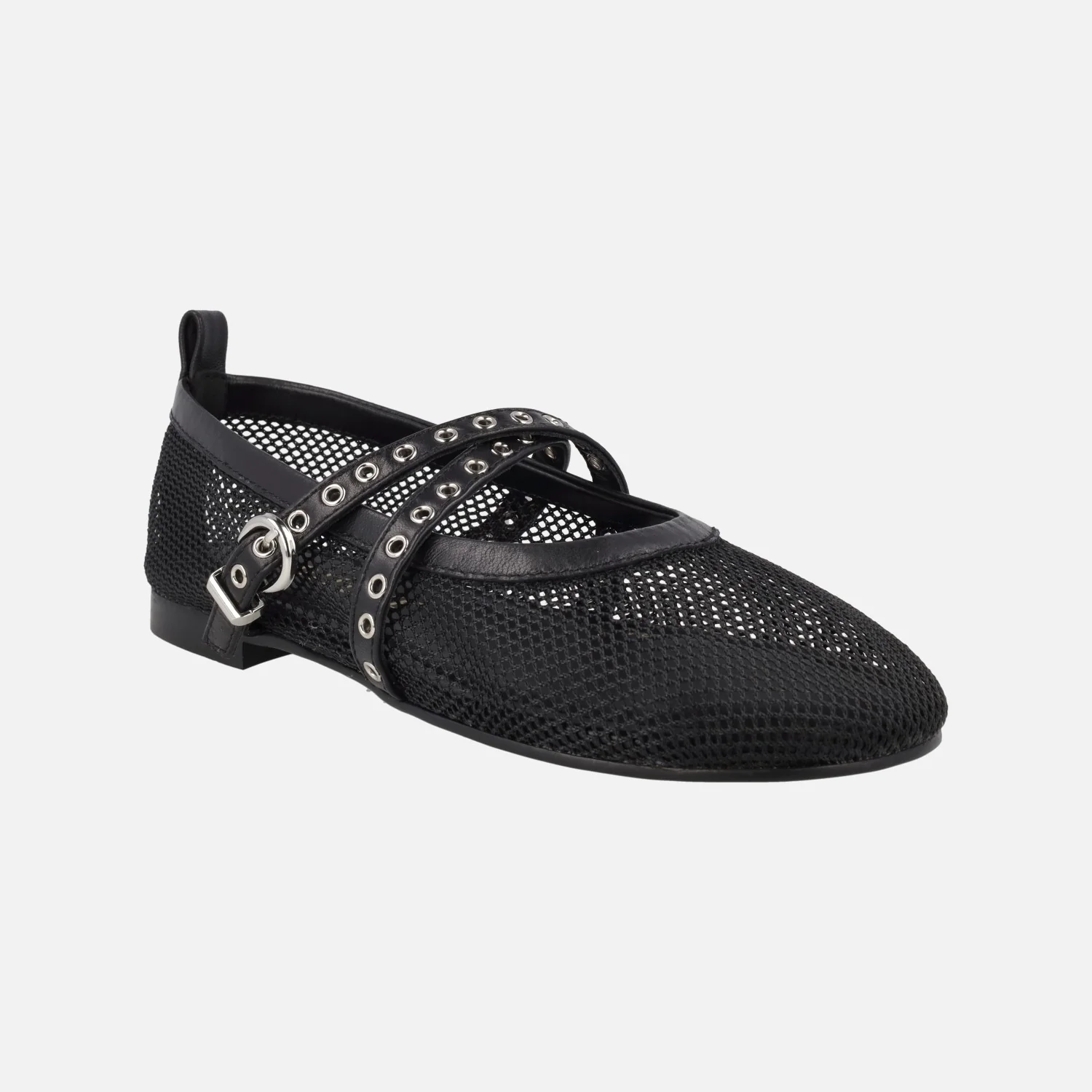 Bailarinas negras en tejido rejilla con tiras cruzadas y tachas DI5464 - Image 2
