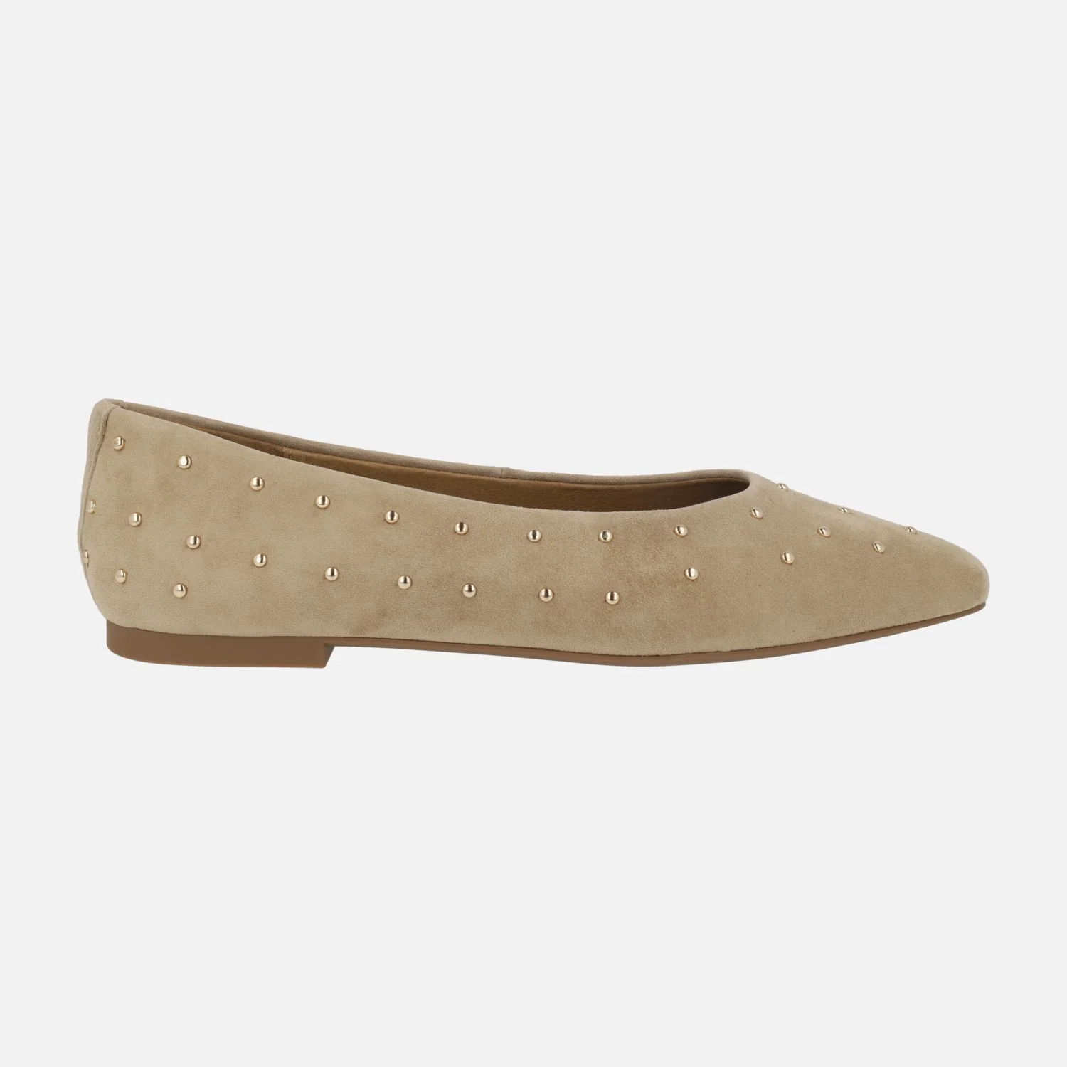 Bailarinas Paris en ante beige con tachas doradas