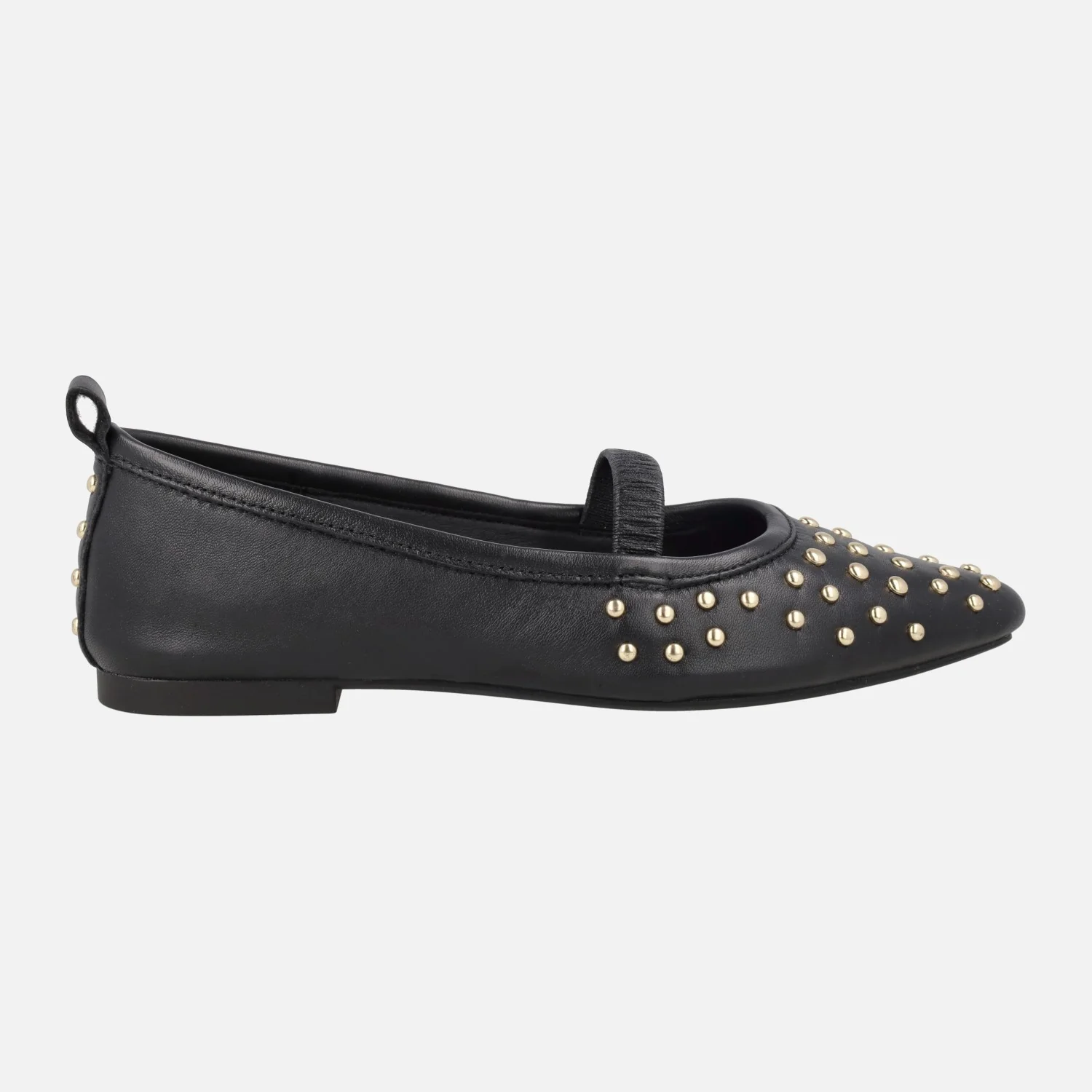 Bailarinas Paris en piel negra con elástico y tachas doradas