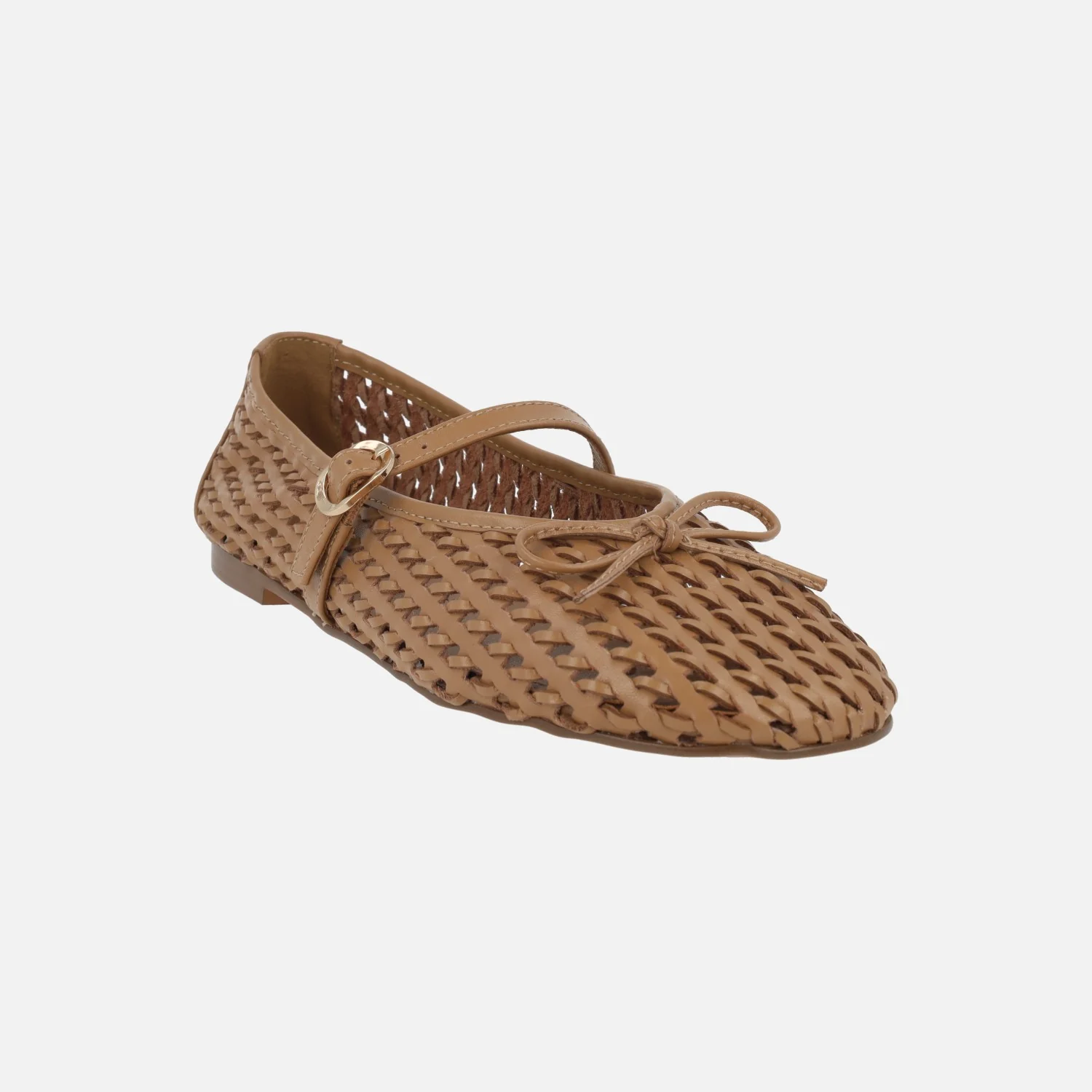 Bailarinas trenzadas de piel camel con pulsera y lazo Candem - Image 2