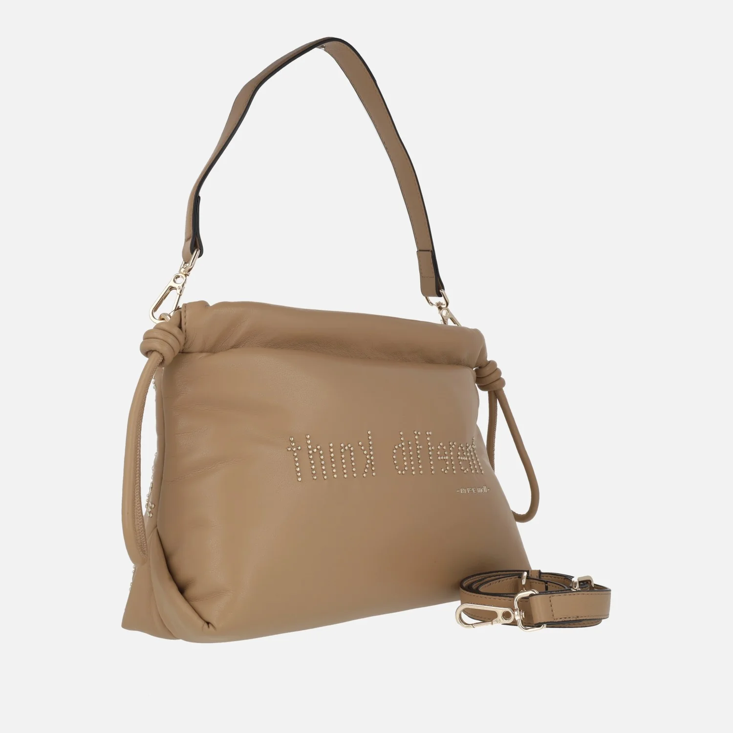 Bolsos acolchados en camel con detalle de tachas doradas - Image 3