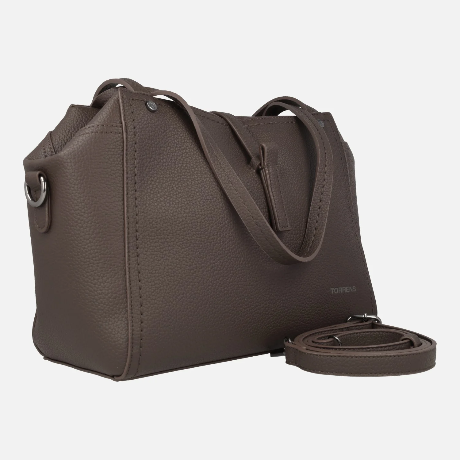 Bolsos de hombro en piel vegana marrón con bandolera extraíble - Image 2