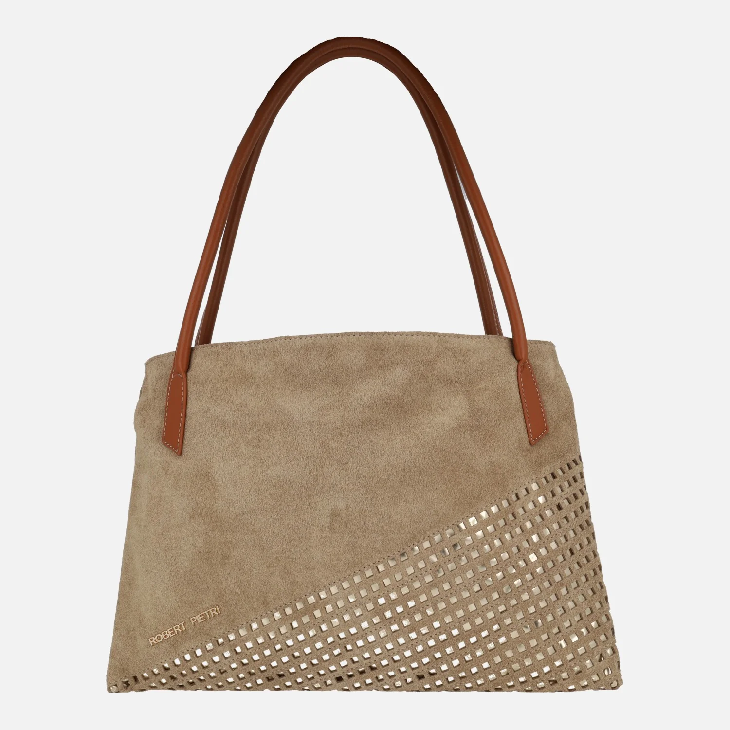 Bolsos de piel en ante arena Marcela con doble asa para hombro