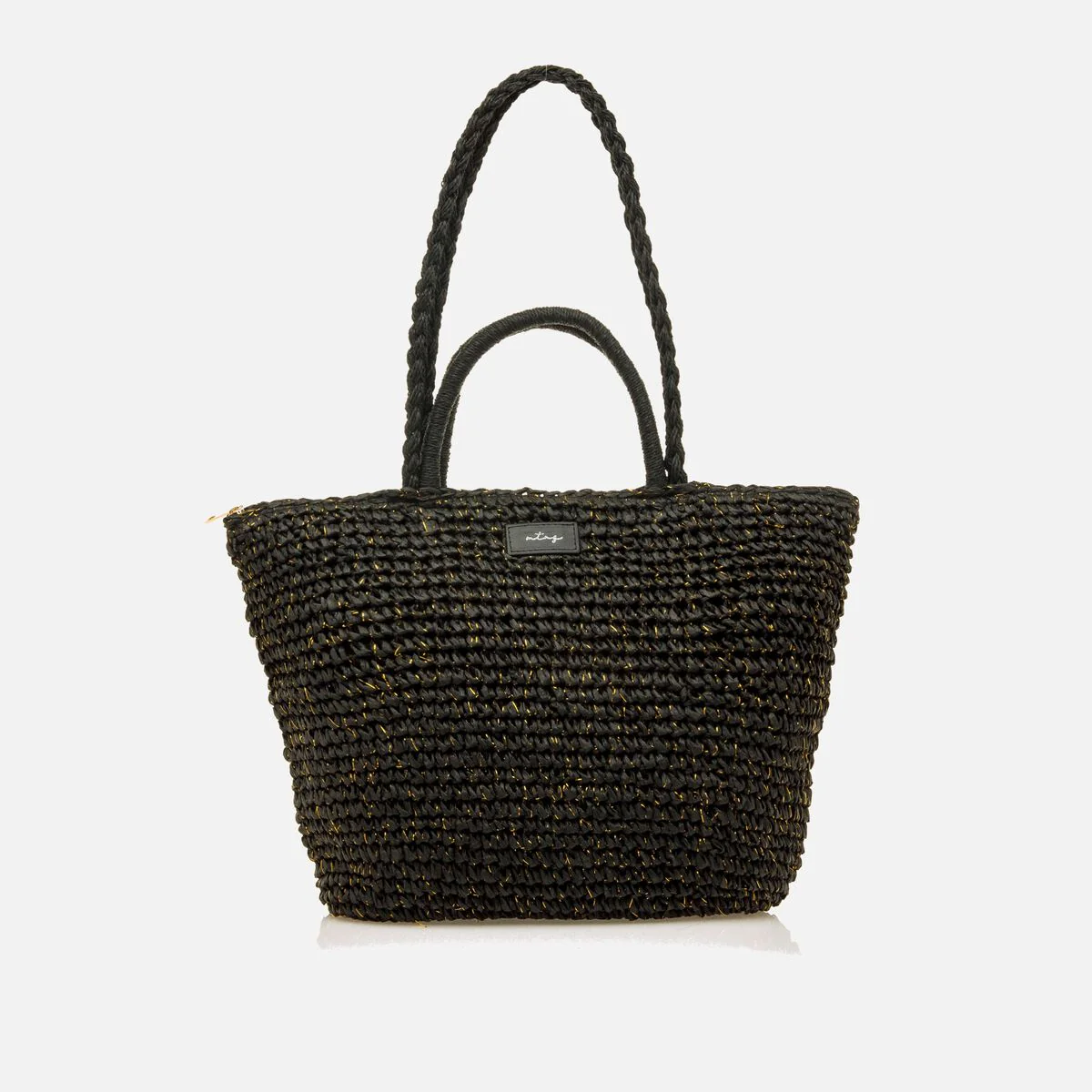 Bolsos Lewis en rafia color negro con destellos dorados