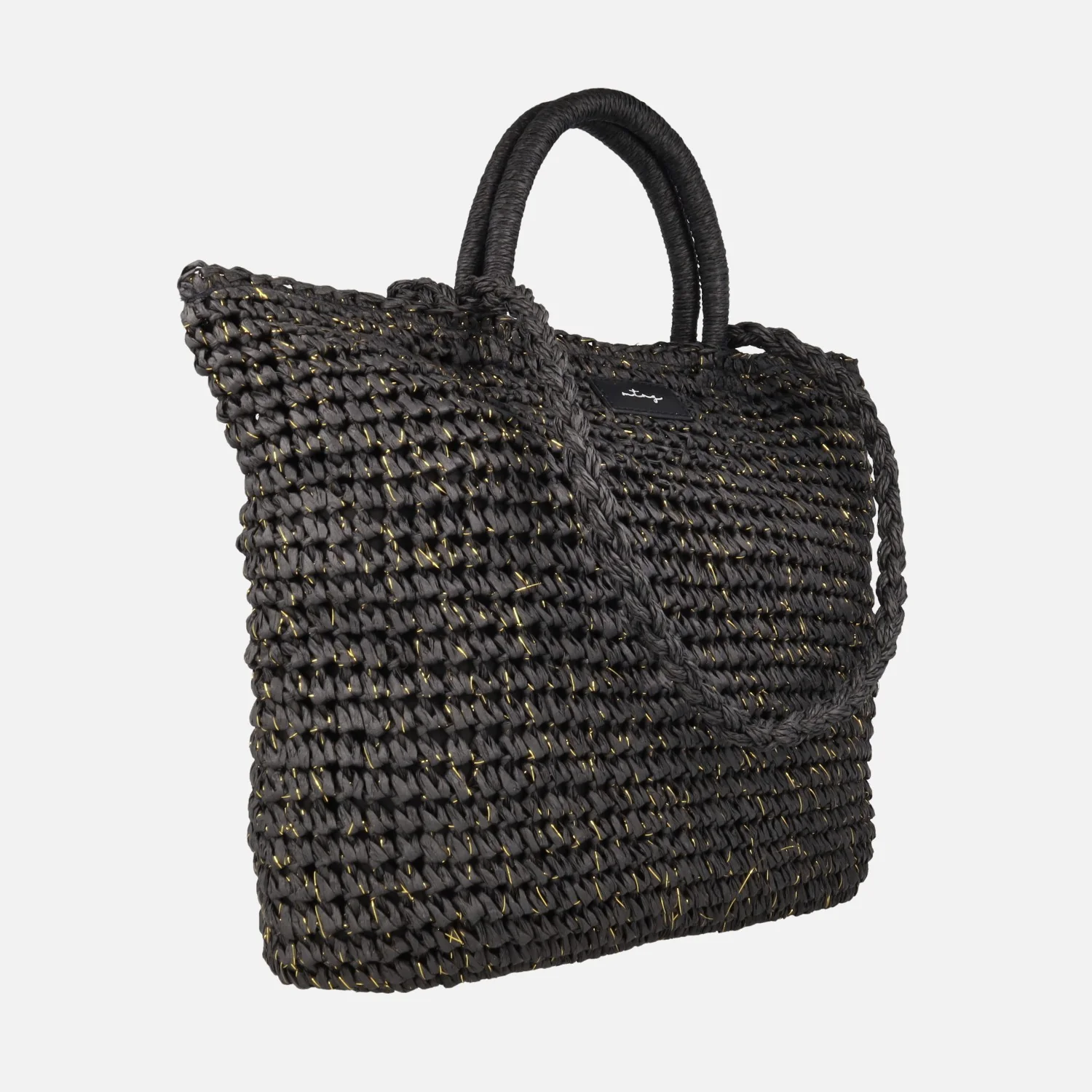 Bolsos Lewis en rafia color negro con destellos dorados - Image 4