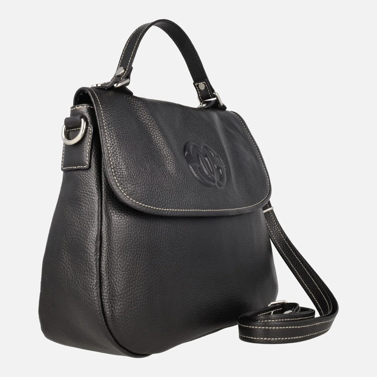 Bolsos negros de mano en piel con tapa y asa bandolera - Image 2