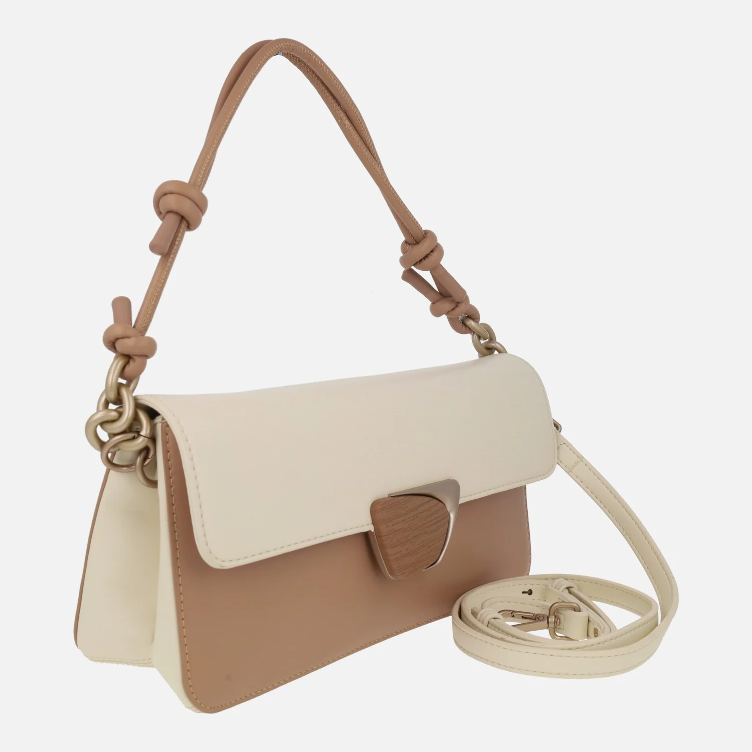 Bolsos para hombro con tapa en combinado Almond - crema - Image 3