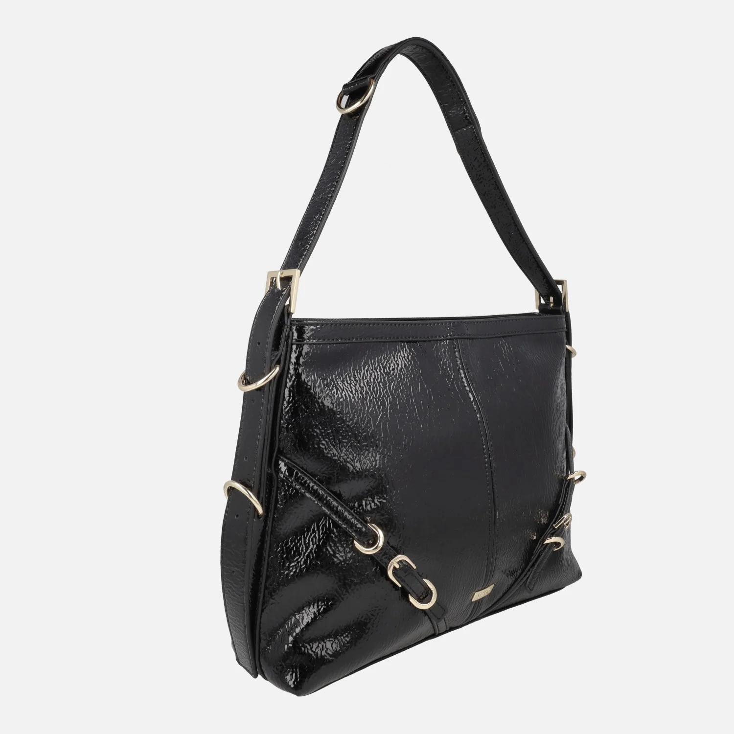 Bolsos para hombro en charol negro con detalle de hebillas - Image 3
