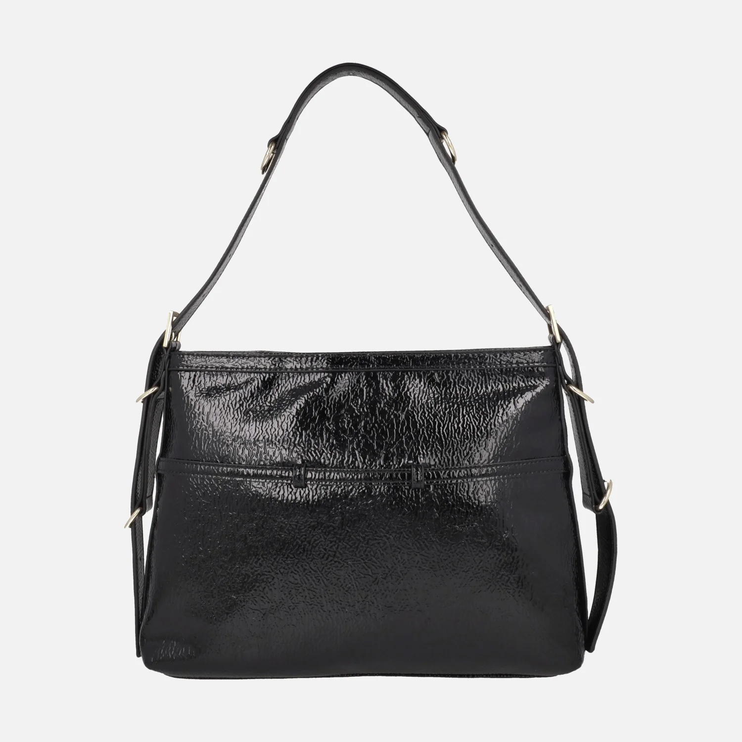 Bolsos para hombro en charol negro con detalle de hebillas - Image 4