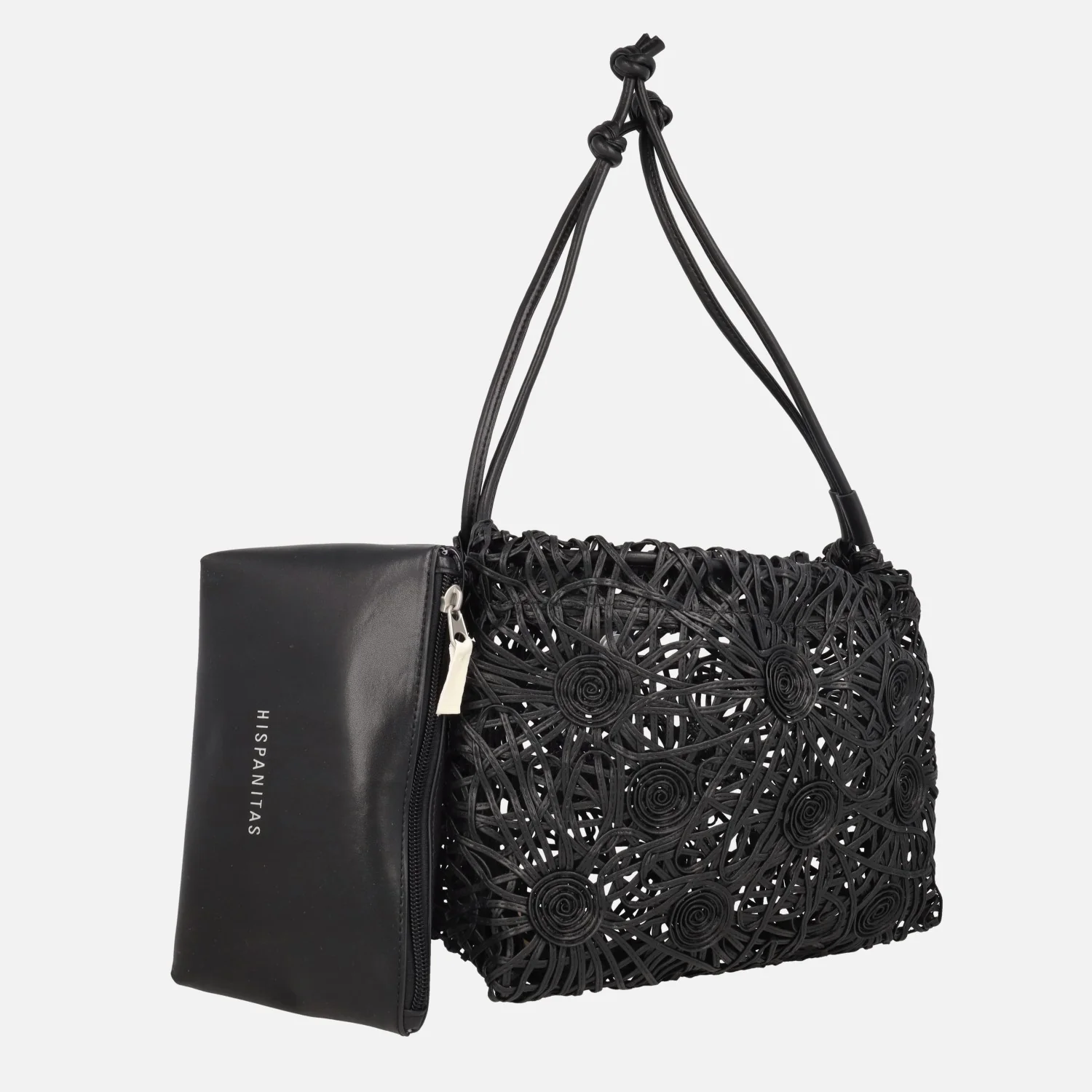 Bolsos para hombro en cordela negro con neceser interior - Image 2