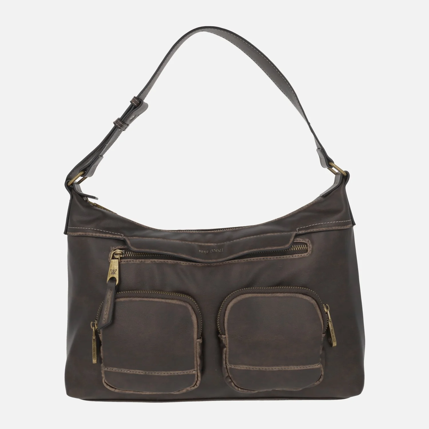 Bolsos para hombro en marrón chocolate con bolsillos exteriores
