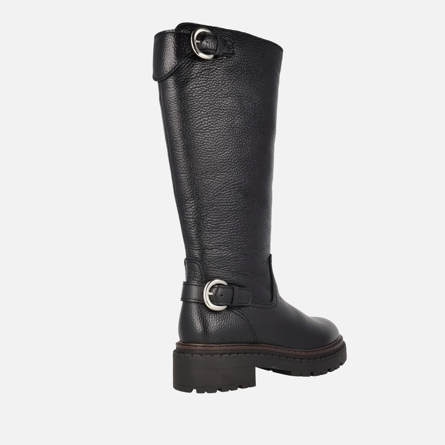 Botas altas Cecilia en piel negra con adorno de hebillas - Image 3
