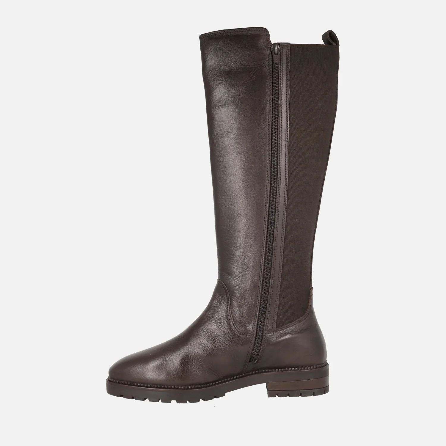 Botas altas de piel con parte trasera en tejido elástico - Image 3
