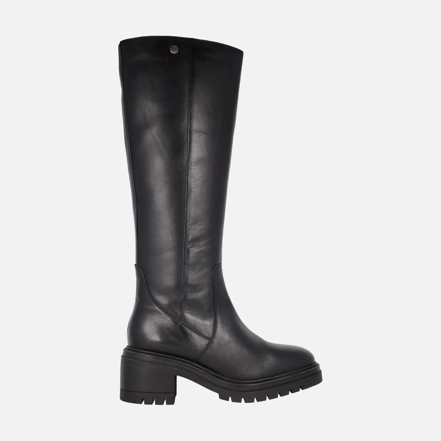 Botas altas de piel negra con tacón y piso de goma