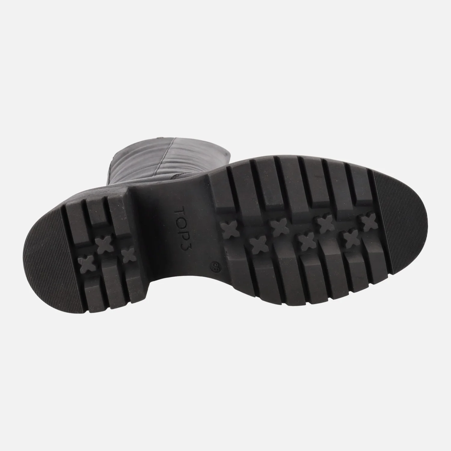 Botas altas de piel negra con tacón y piso de goma - Image 4