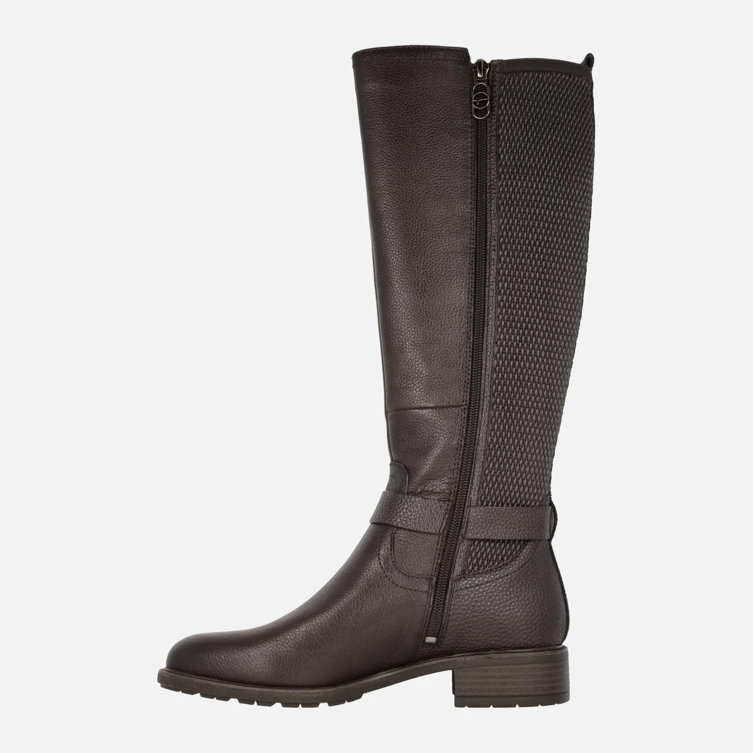Botas altas en piel y tejido elástico marrón - Image 3