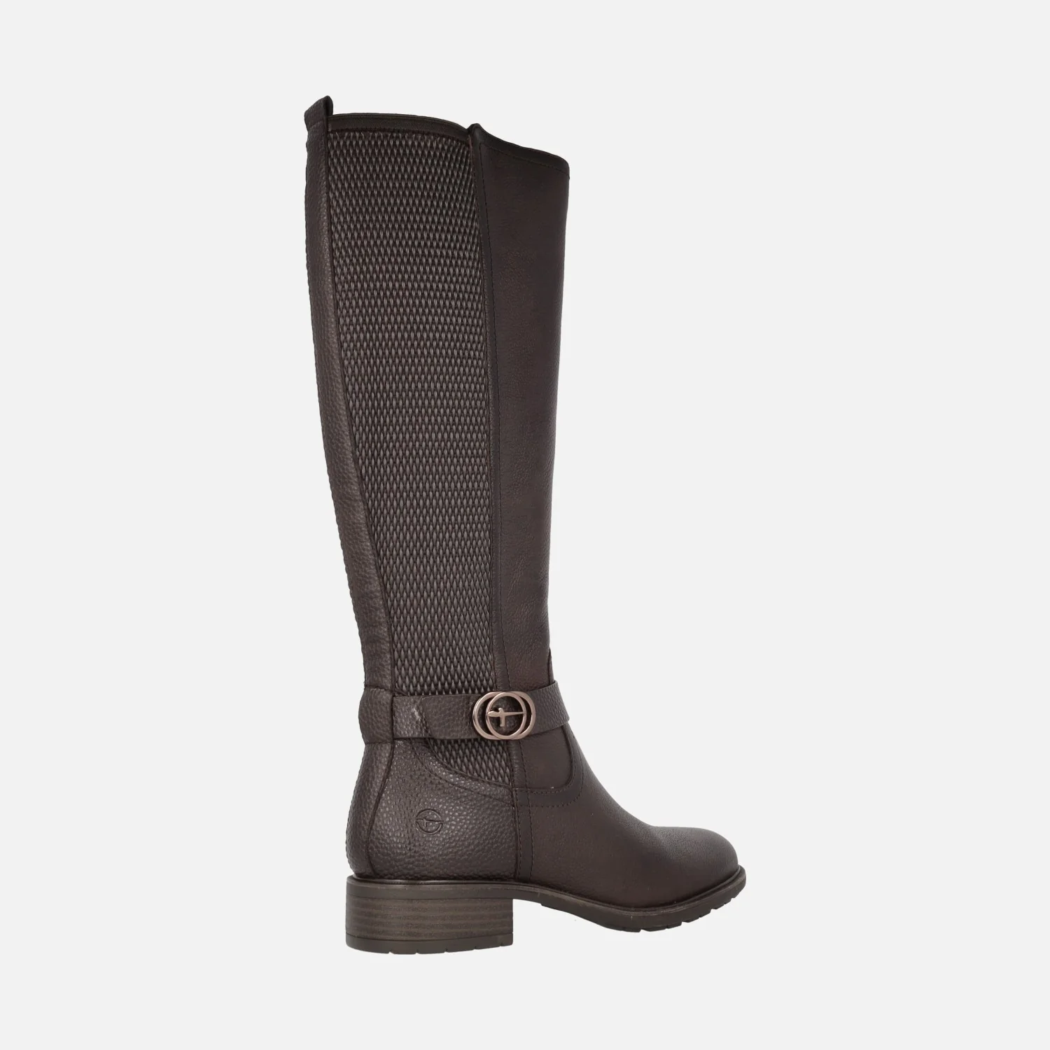 Botas altas en piel y tejido elástico marrón - Image 4