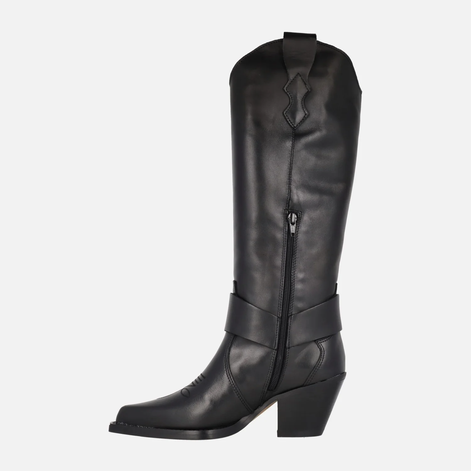 Botas altas estilo cowboy en piel negra con adorno dorado Vendome - Image 3