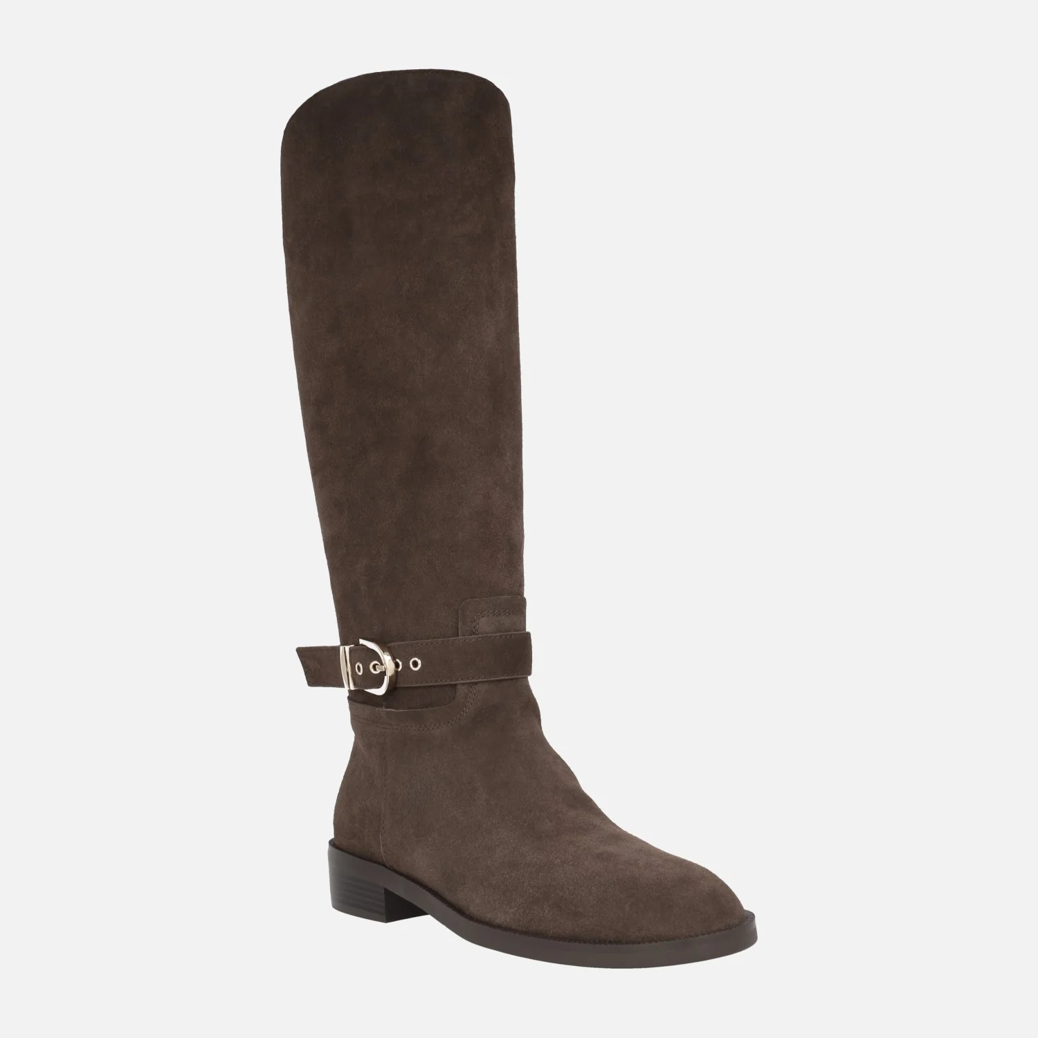Botas altas Valeria en serraje marrón con adorno de tira y hebilla - Image 2