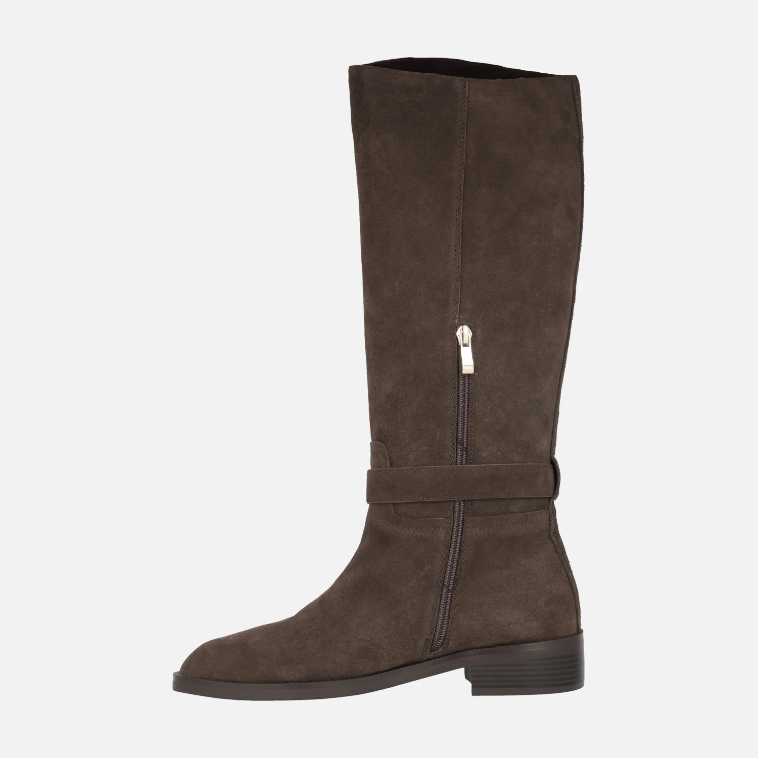 Botas altas Valeria en serraje marrón con adorno de tira y hebilla - Image 3