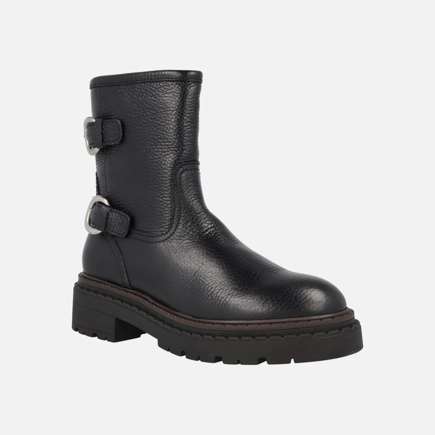 Botas bajas Azalea en piel negra con adorno de hebillas - Image 2