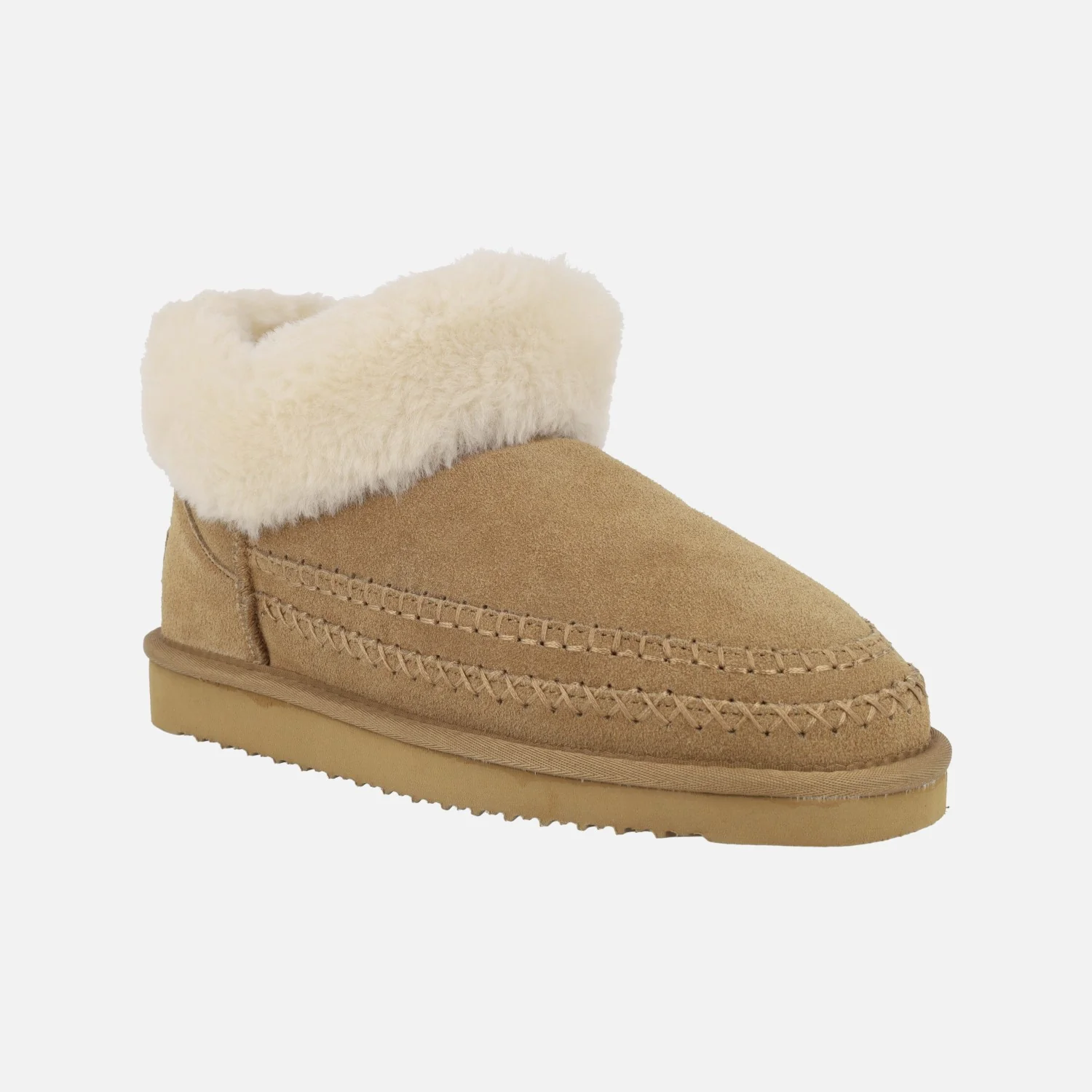 Botas bajas estilo australianas en serraje camel con cuello de pelo - Image 2
