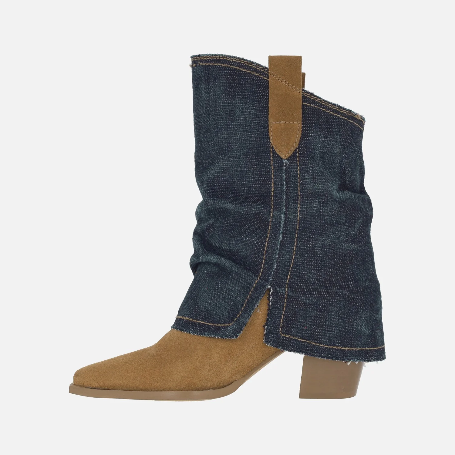 Botas bajas estilo cowboy Lyanna en serraje cuero y denim - Image 3