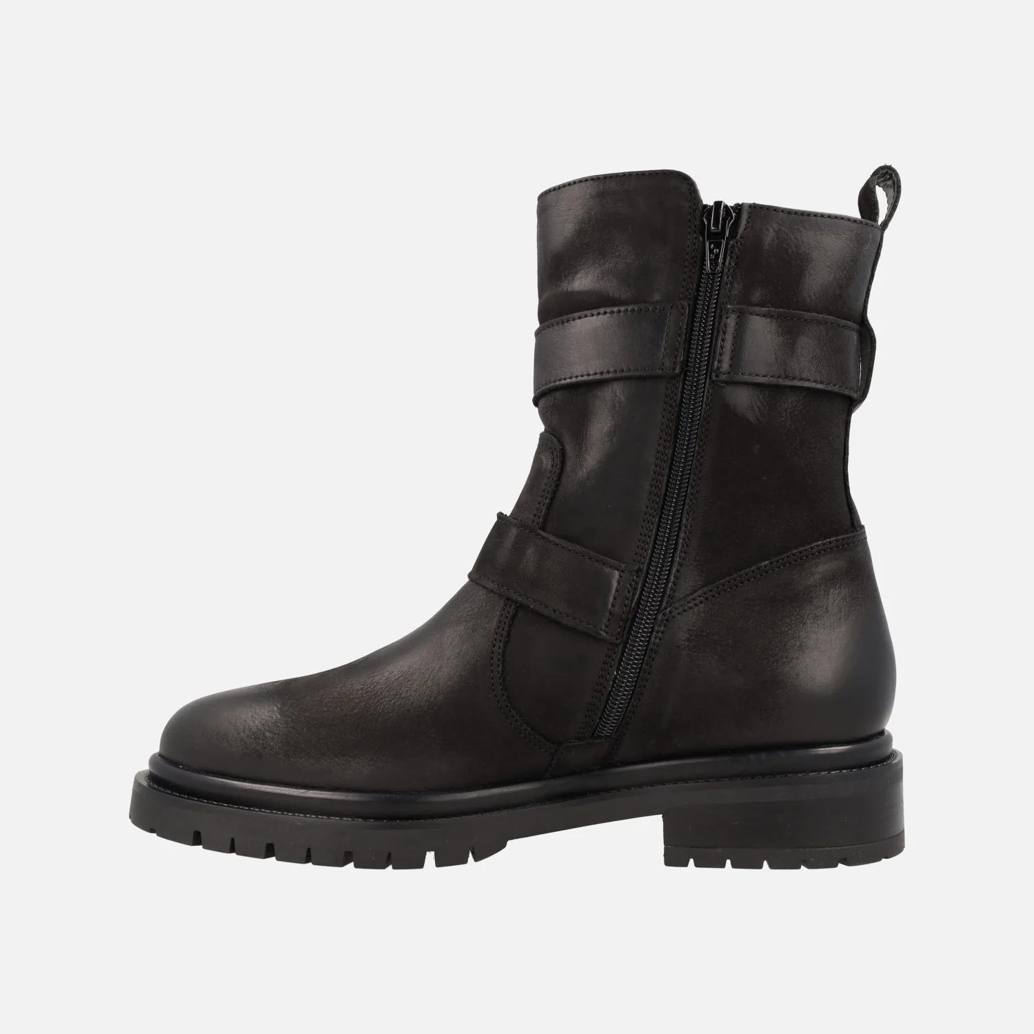 Botines de piel efecto gastado estilo motero con hebillas - Image 8