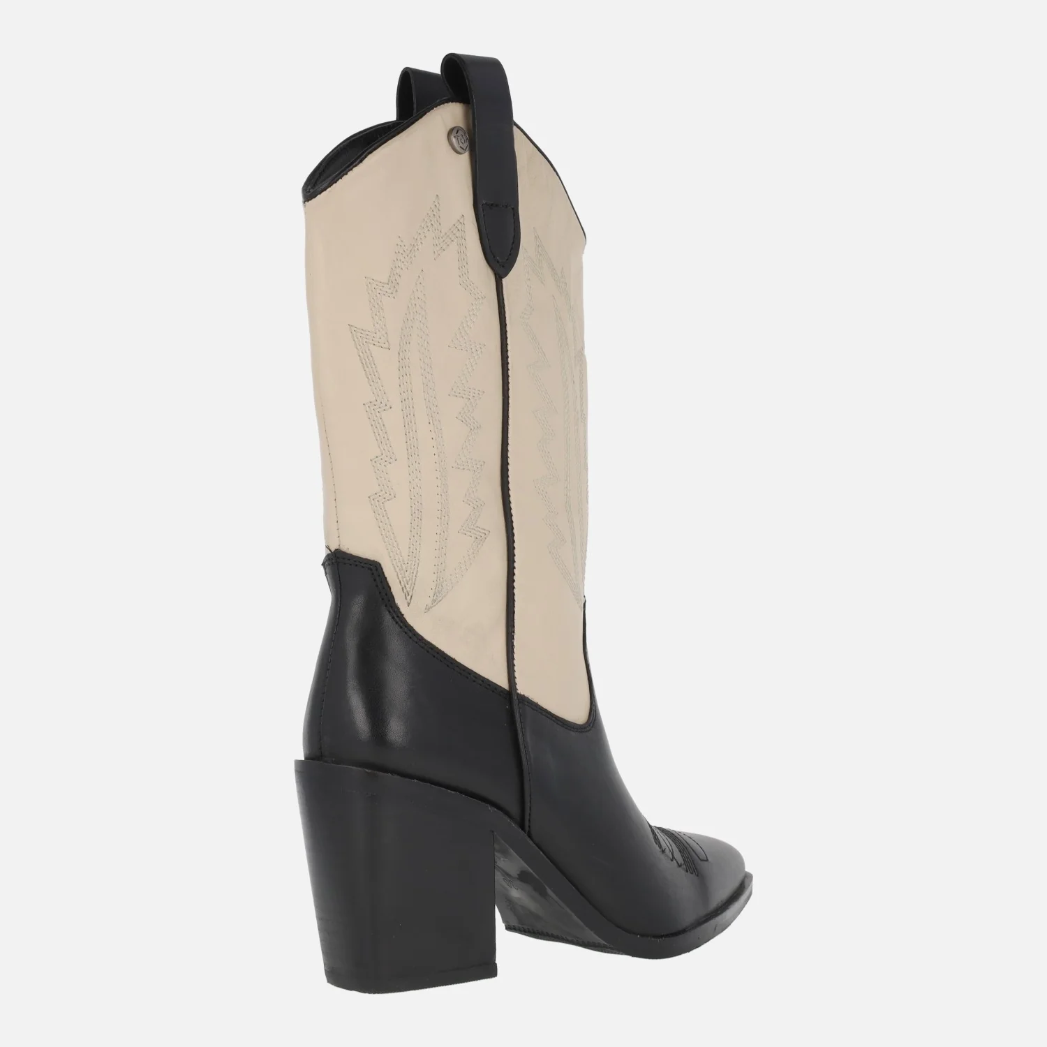 Botas cowboy de piel en bicolor negro beige - Image 4