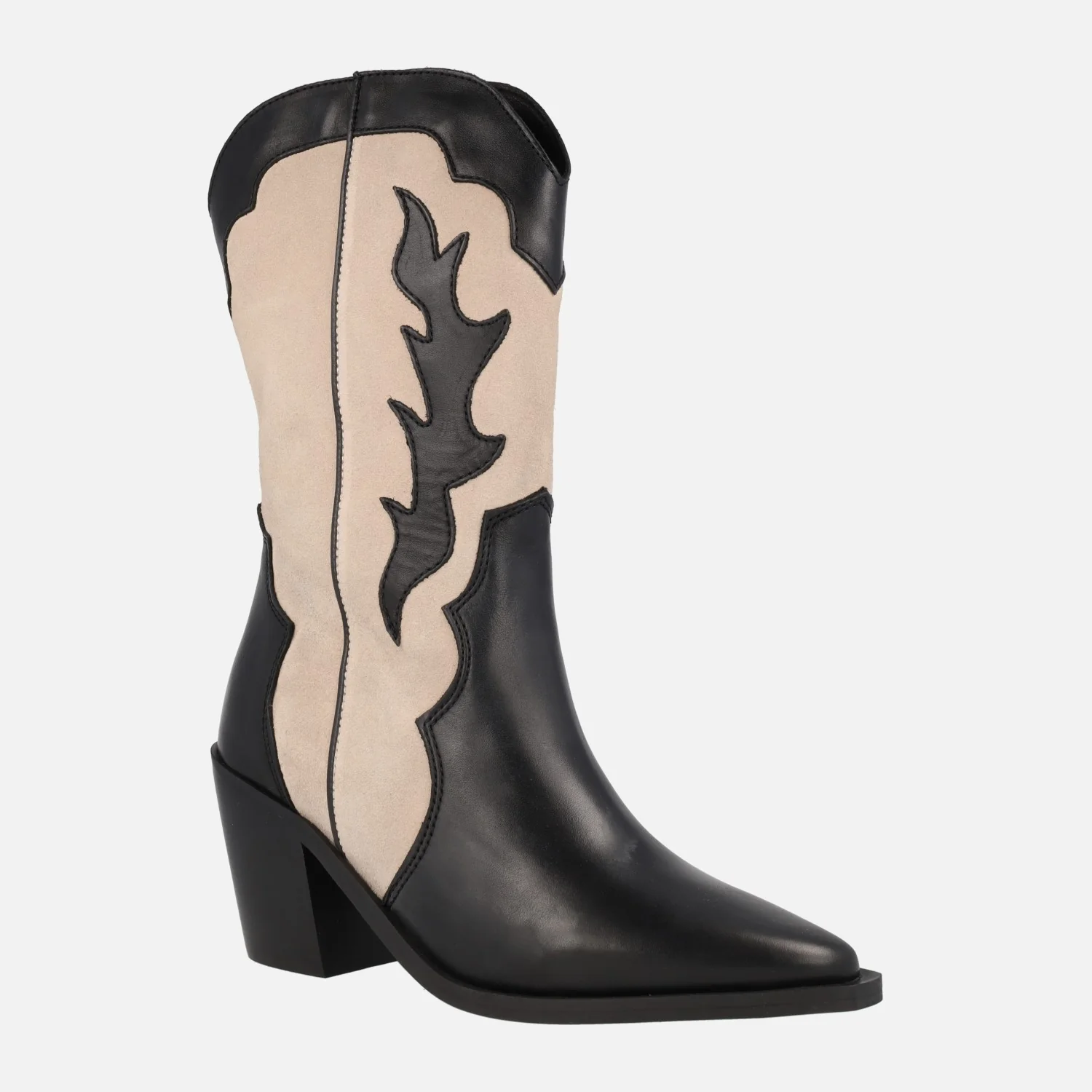 Botas cowboy en combinado bicolor negro y beige Sabela - Image 2