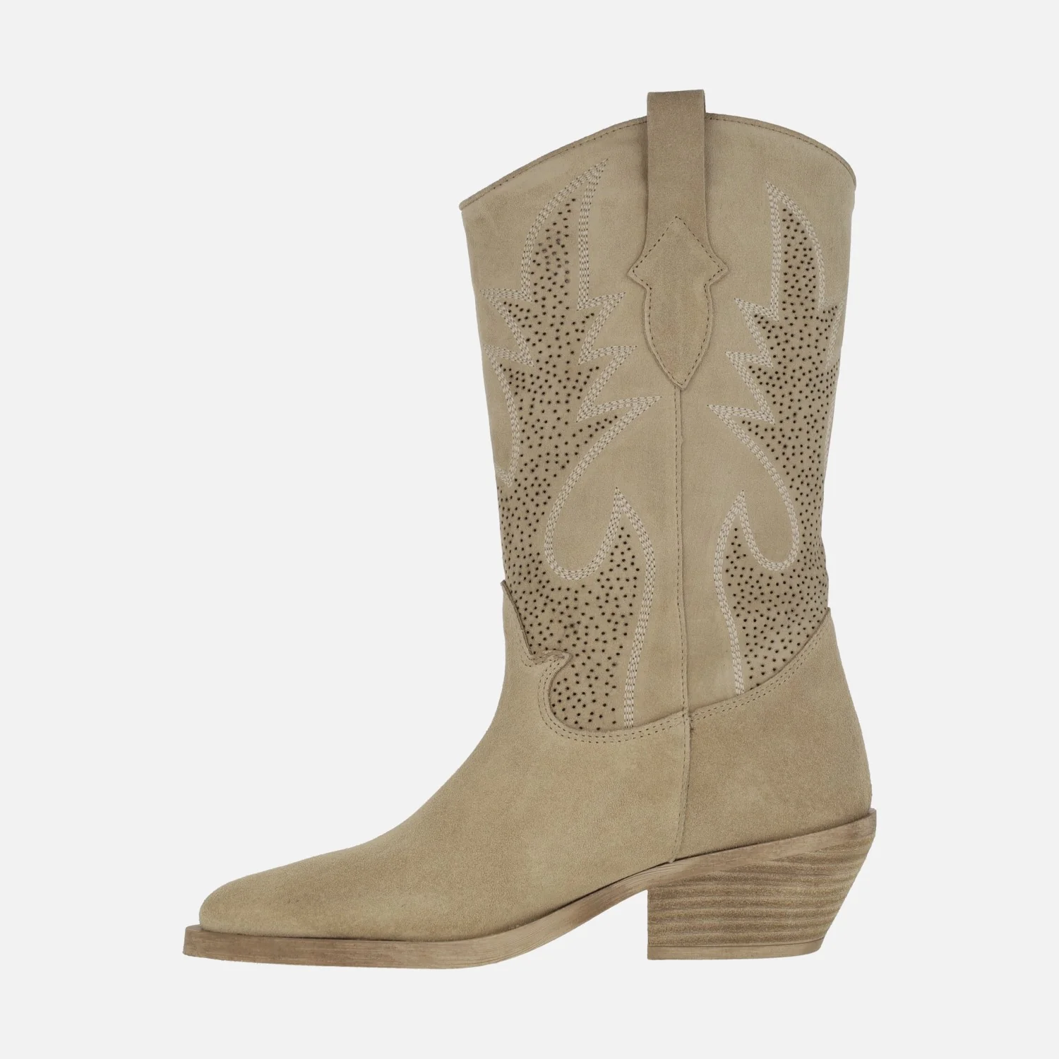Botas cowboy Holly en serraje arena con bordados - Image 4