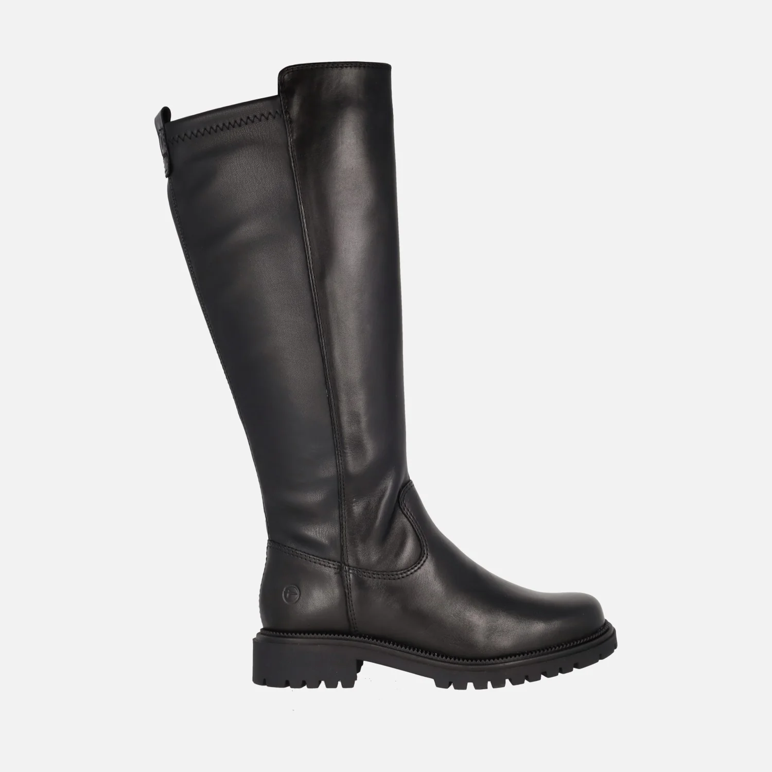 Botas altas para mujer en piel negra con caña elástica