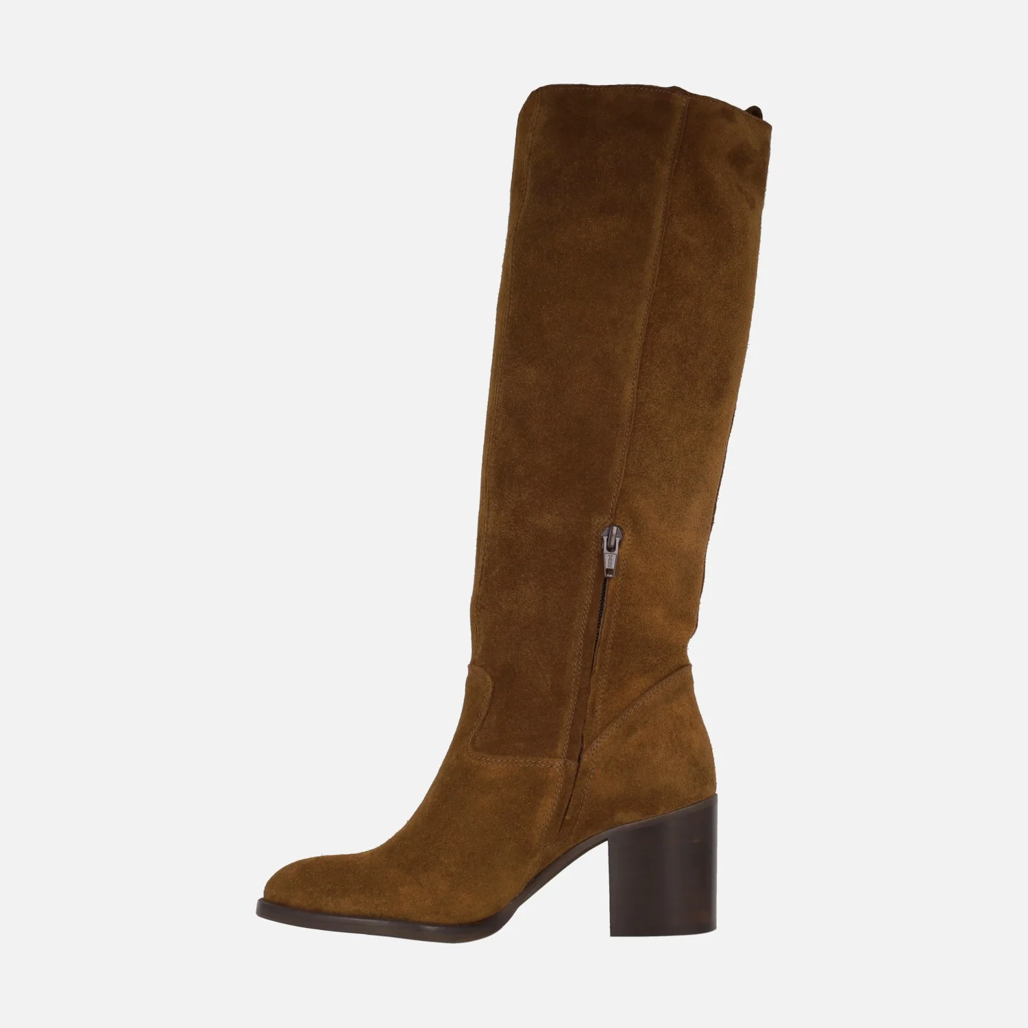Botas de tacón con caña alta en serraje marrón DKT10 - Image 3