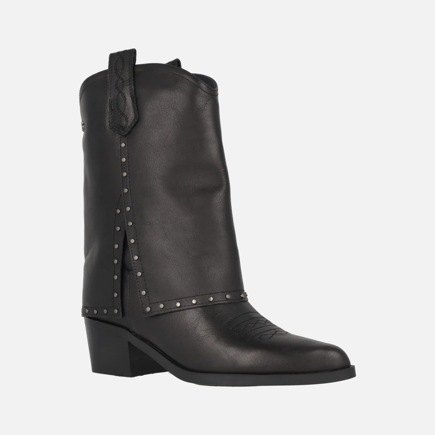 Botas negras de piel Carmela estilo cowboy con detalle de tachas - Image 3