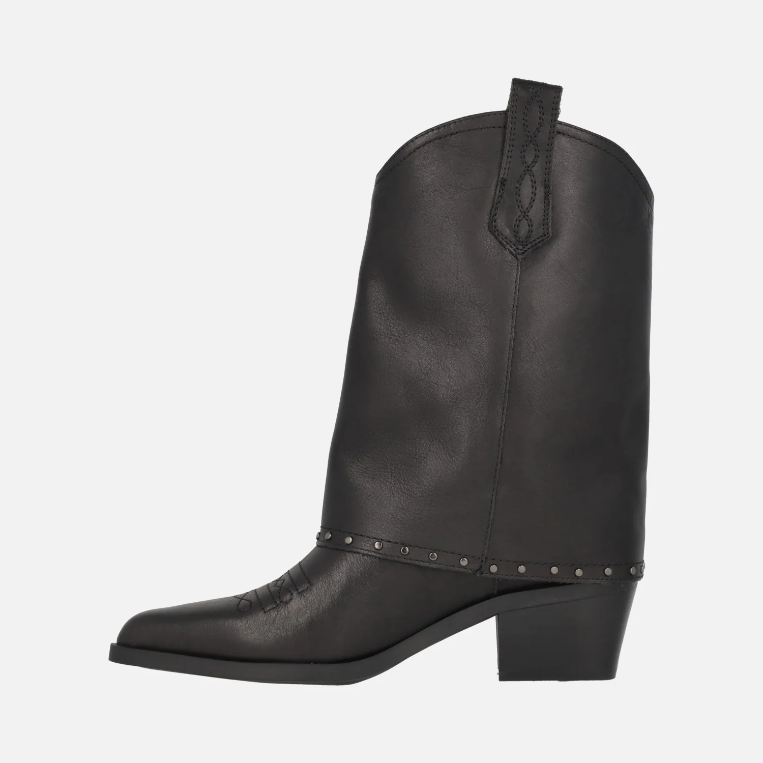Botas negras de piel Carmela estilo cowboy con detalle de tachas - Image 5