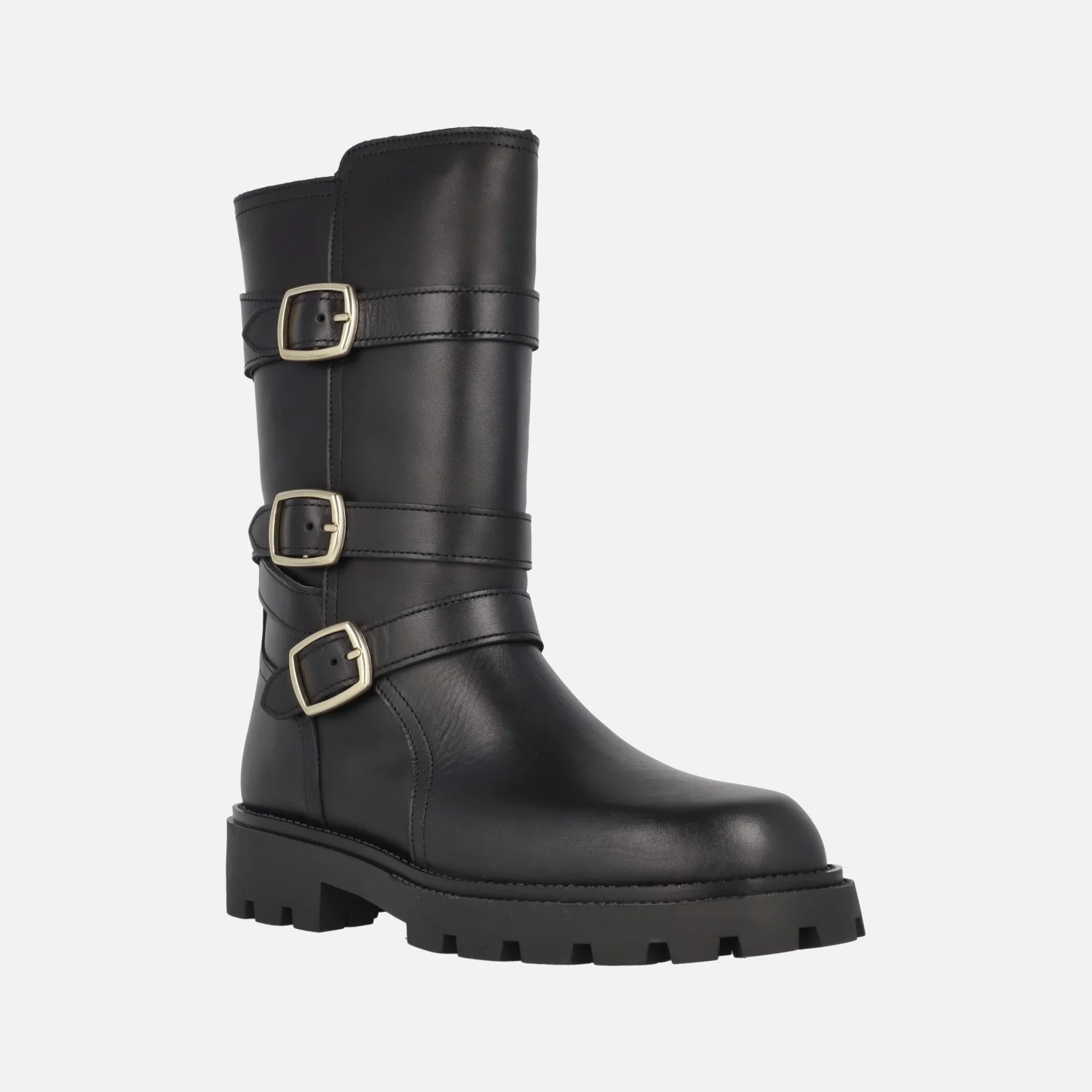 Botas negras de piel estilo motero con detalle de tres hebillas Agnes - Image 2
