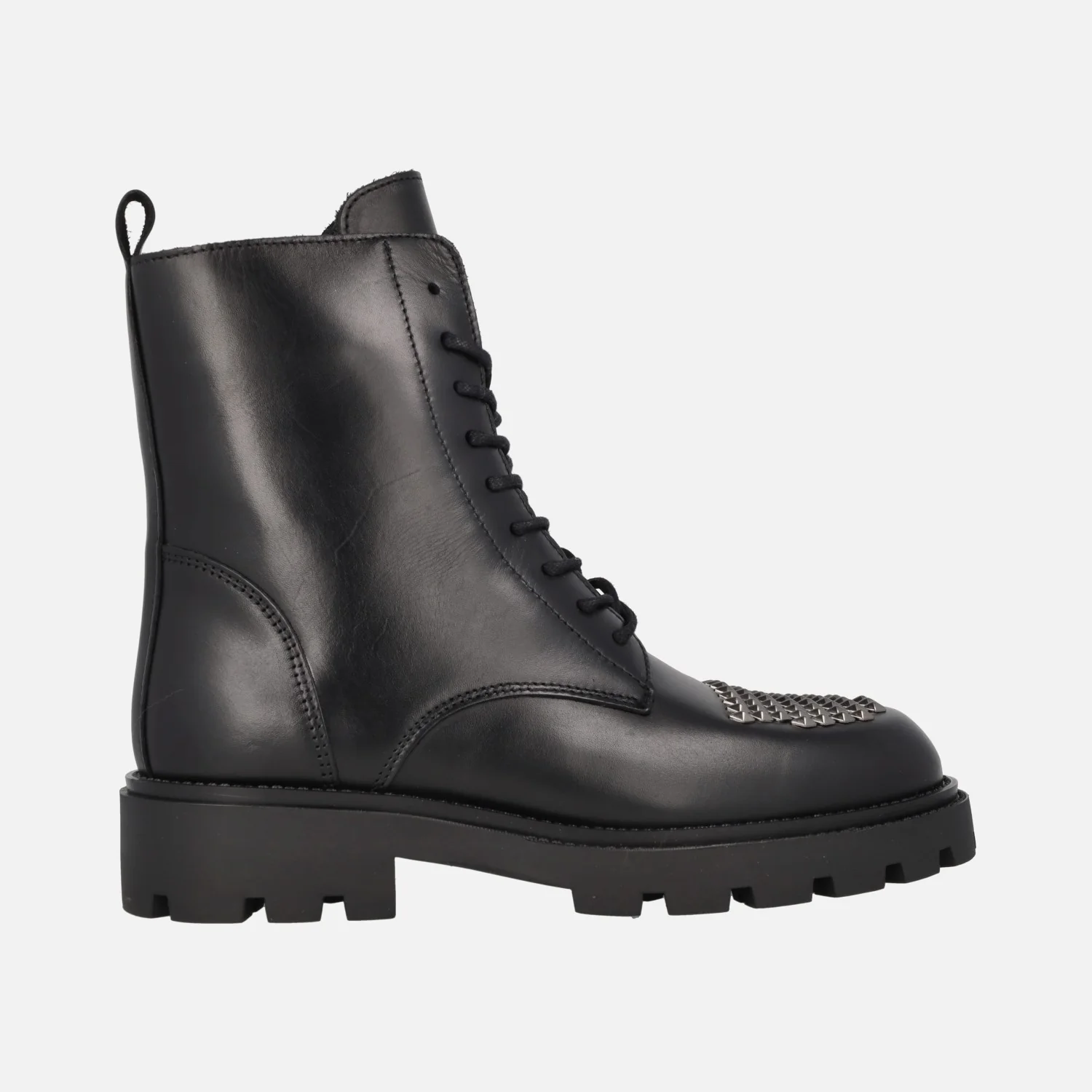 Botines negros de piel con cordones y tachas en la puntera Agnes - Image 2