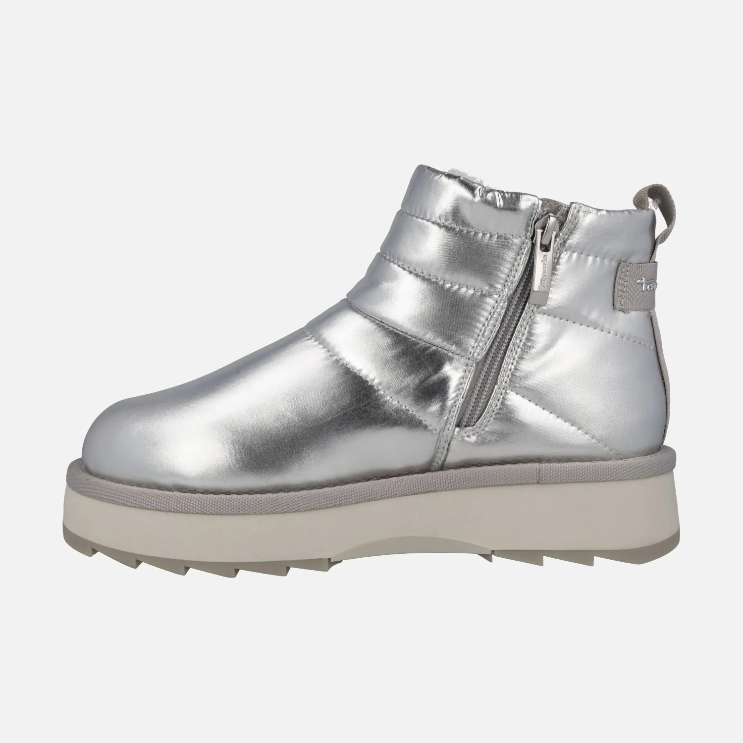 Botines acolchados para mujer en metalizado plata con forro de pelo - Image 3