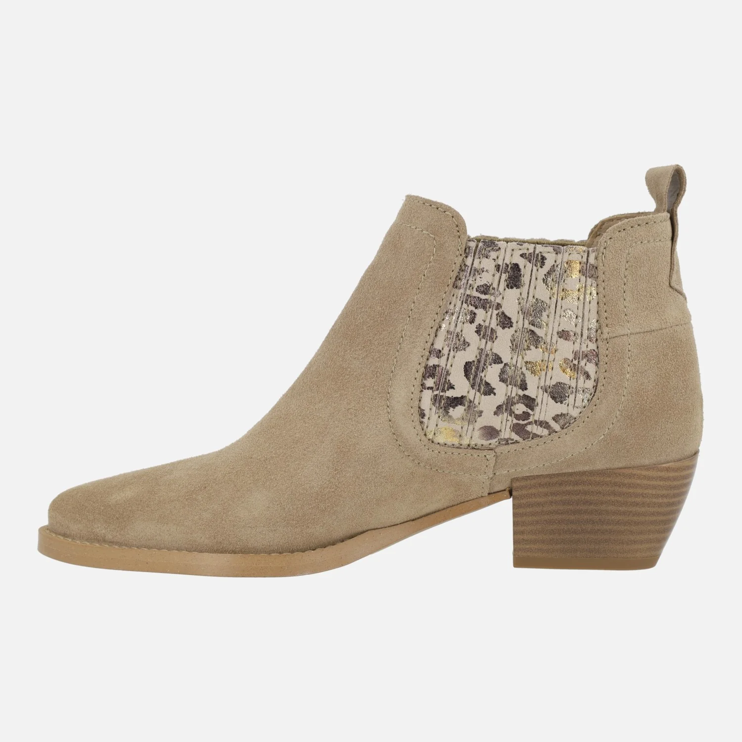 Botines chelsea Sienna en serraje beige con elásticos en animal print - Image 3