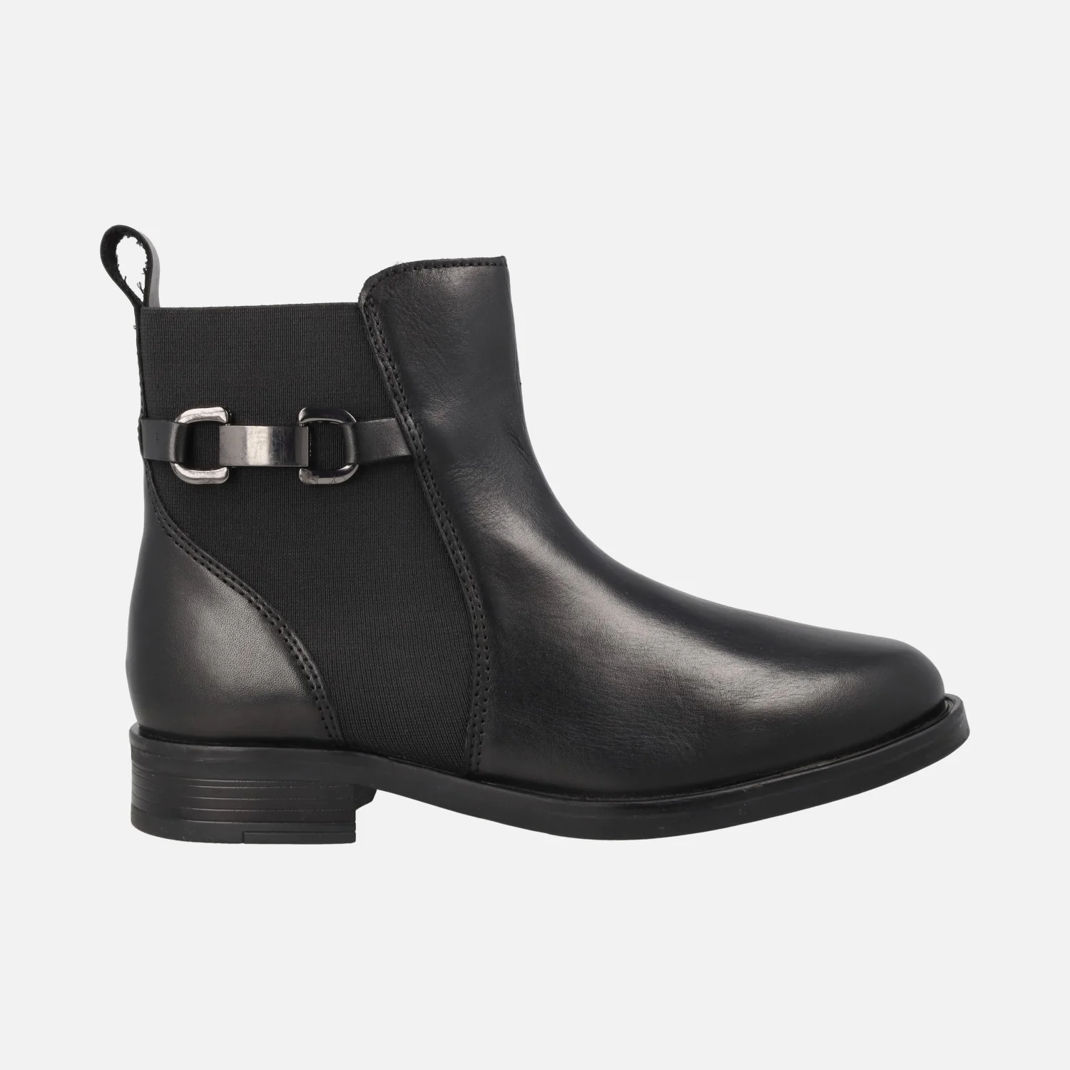 Botines combinados en piel y tejido negros con adorno metálico