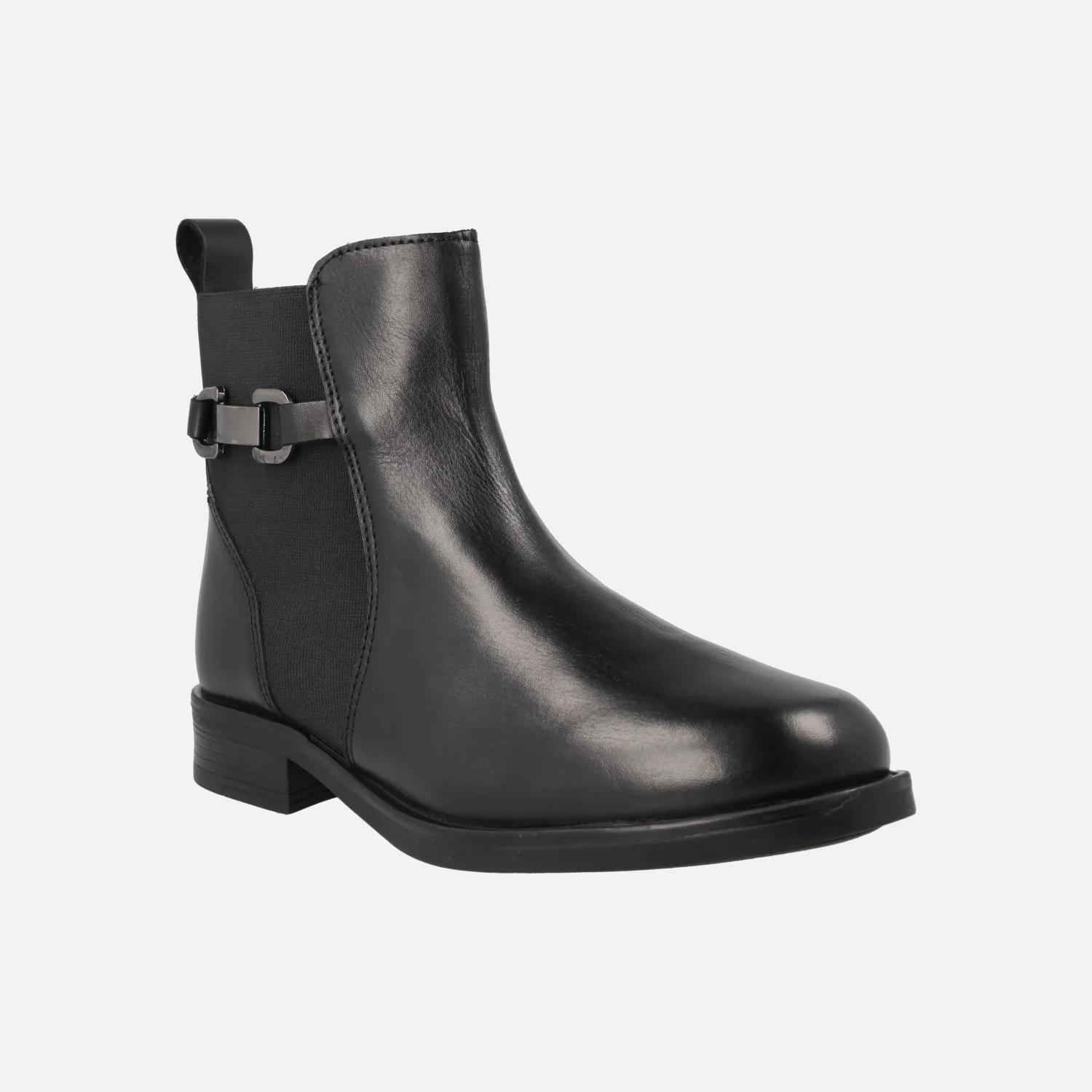 Botines combinados en piel y tejido negros con adorno metálico - Image 2